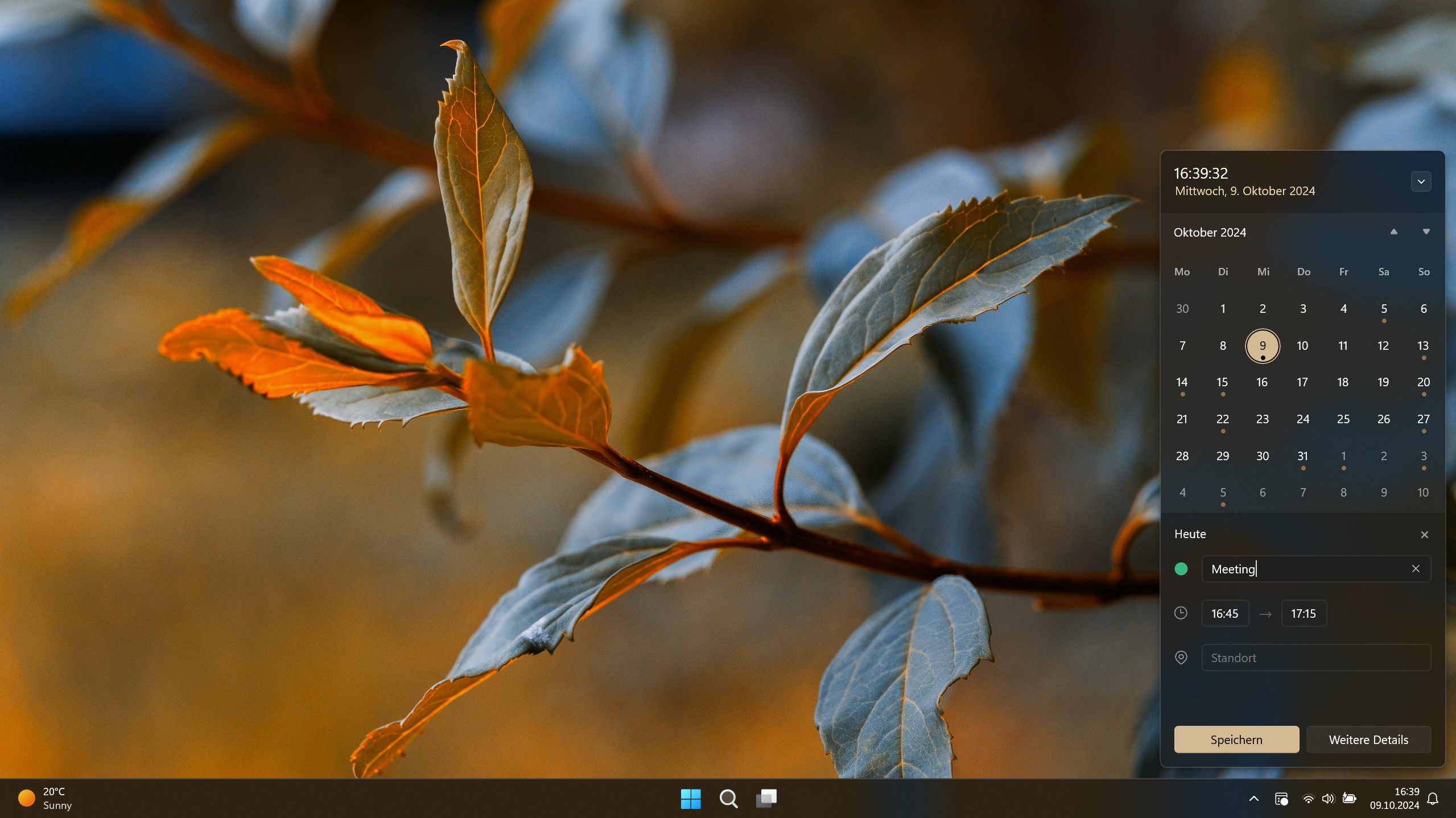 Calendar Flyout Screenshot