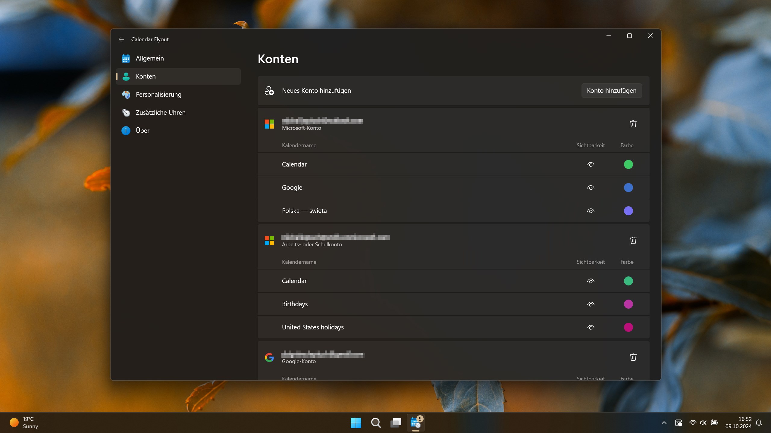 Calendar Flyout Screenshot