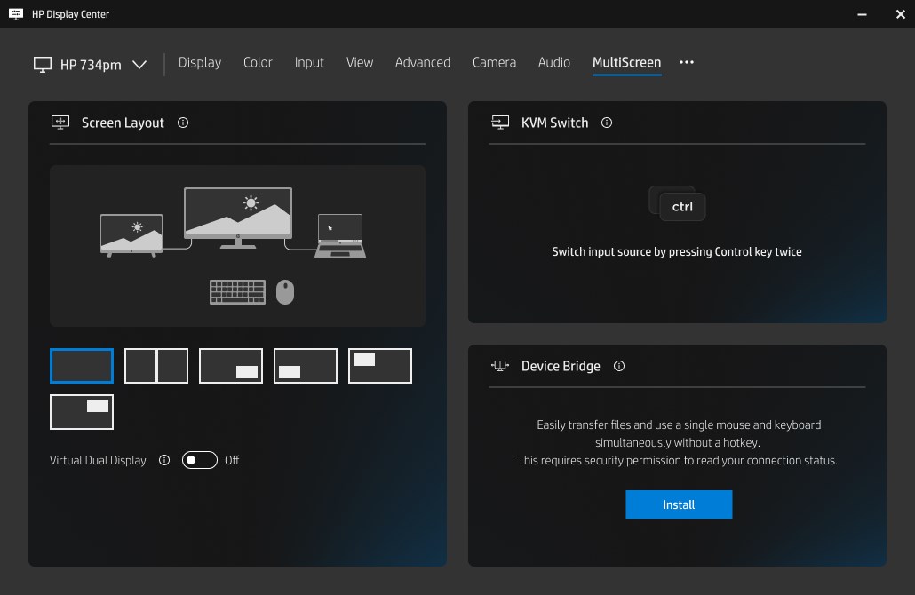 Captura de pantalla de HP Display Center
