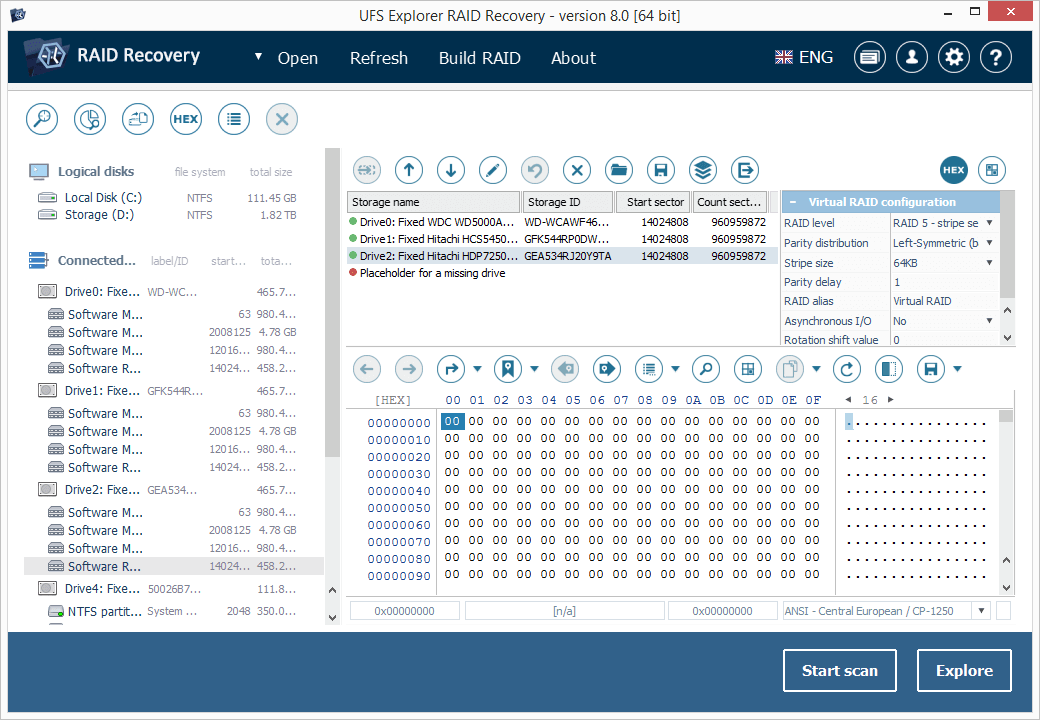Captura de pantalla de UFS Explorer RAID Recovery