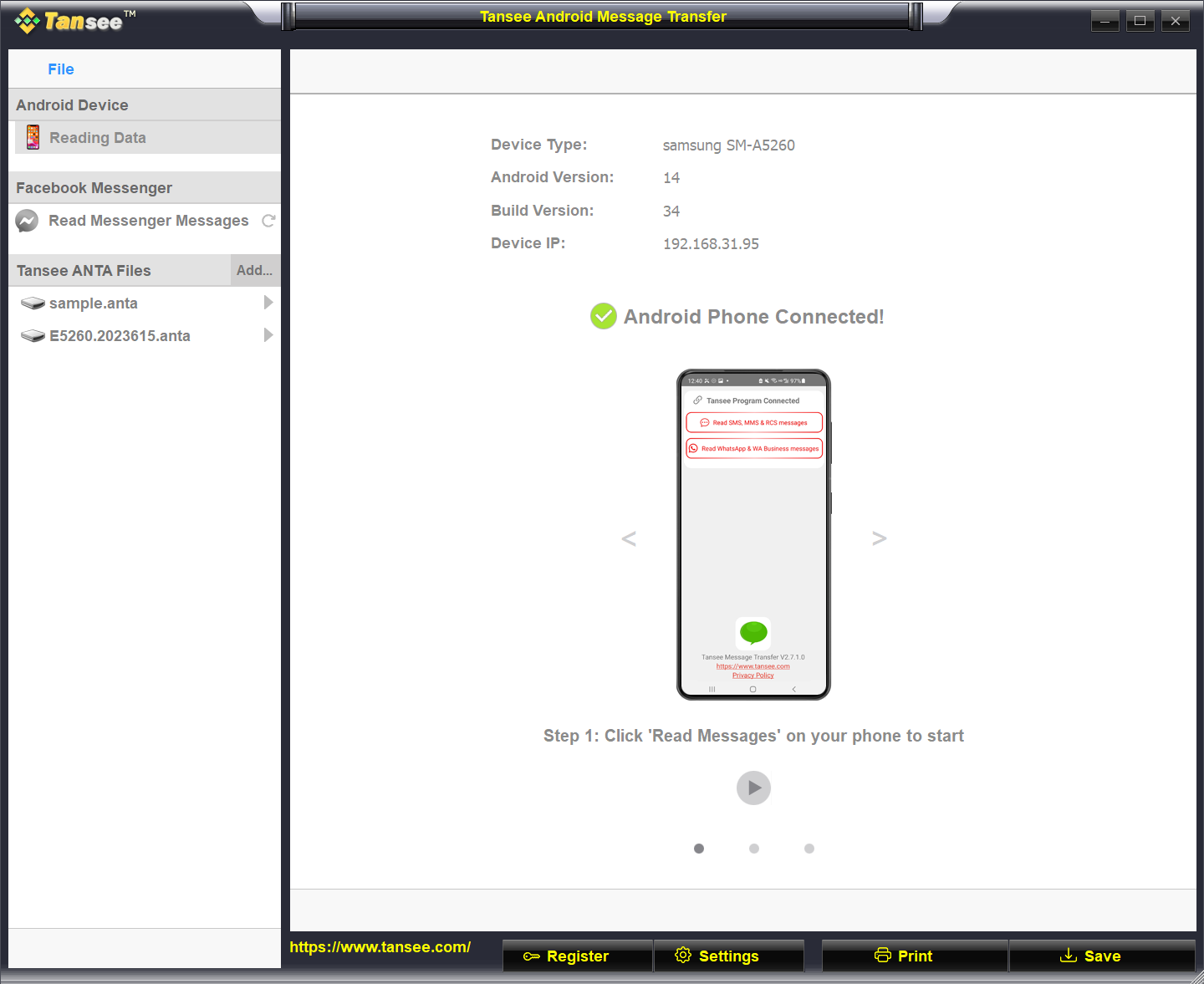 Tansee Android Message Transfer screenshot