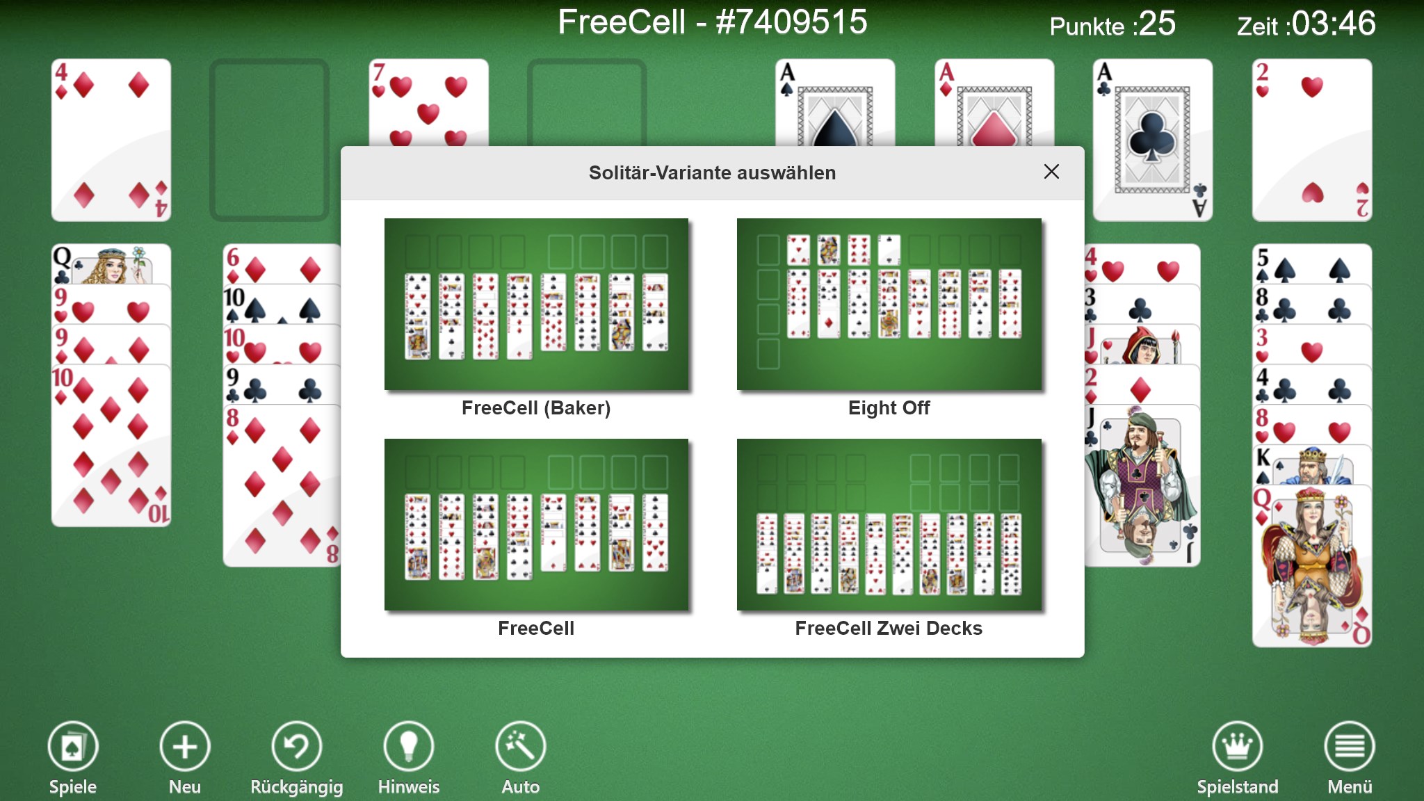 FreeCell Solitär Screenshot