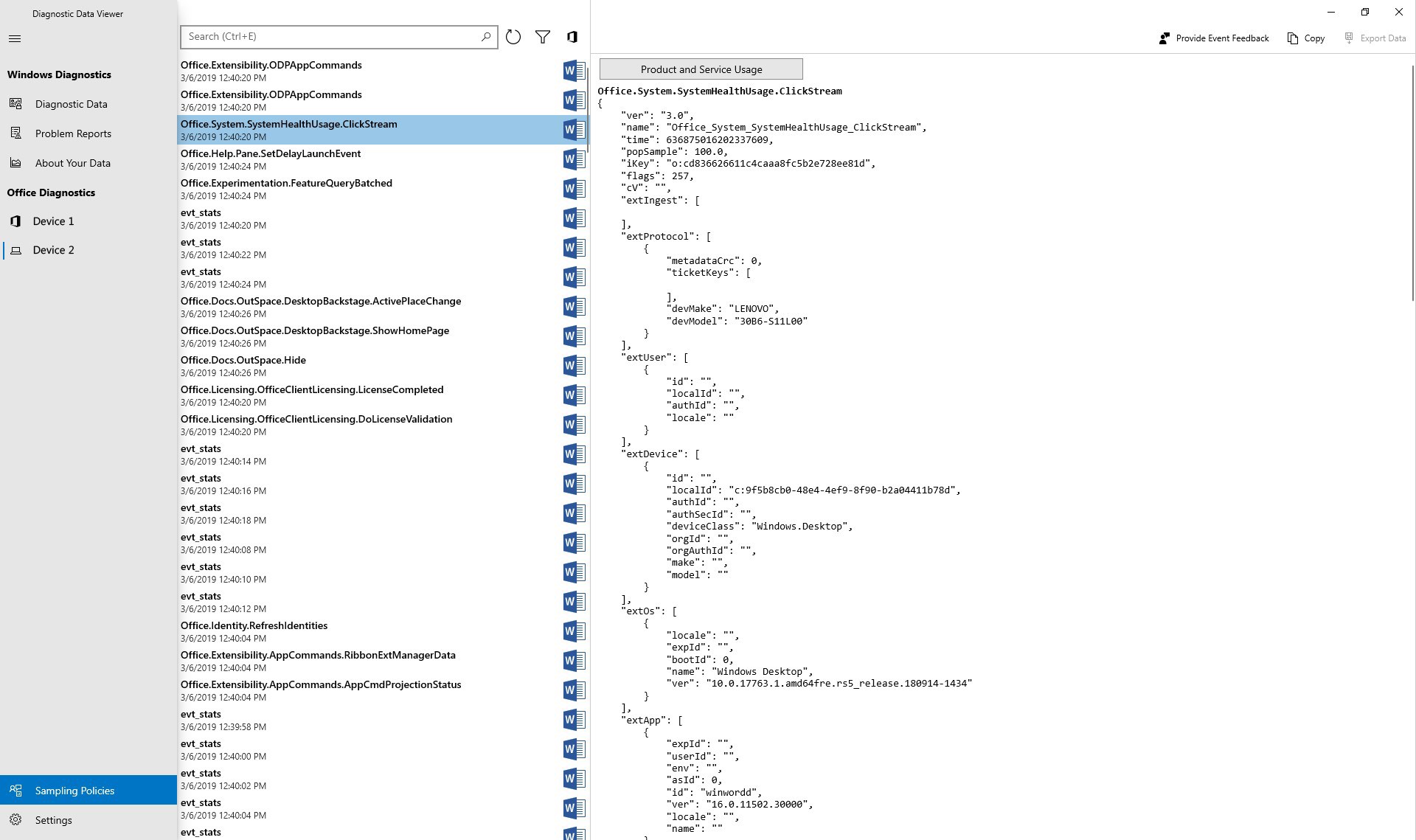 Diagnostic Data Viewer screenshot