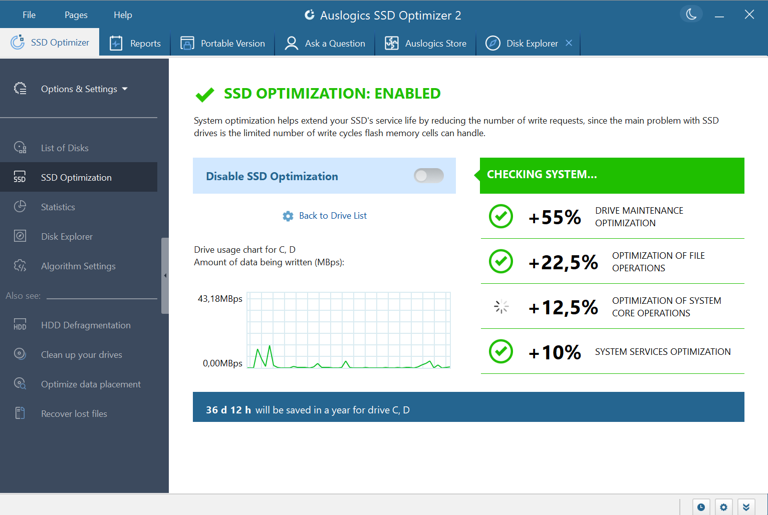 Captura de pantalla de Auslogics SSD Optimizer