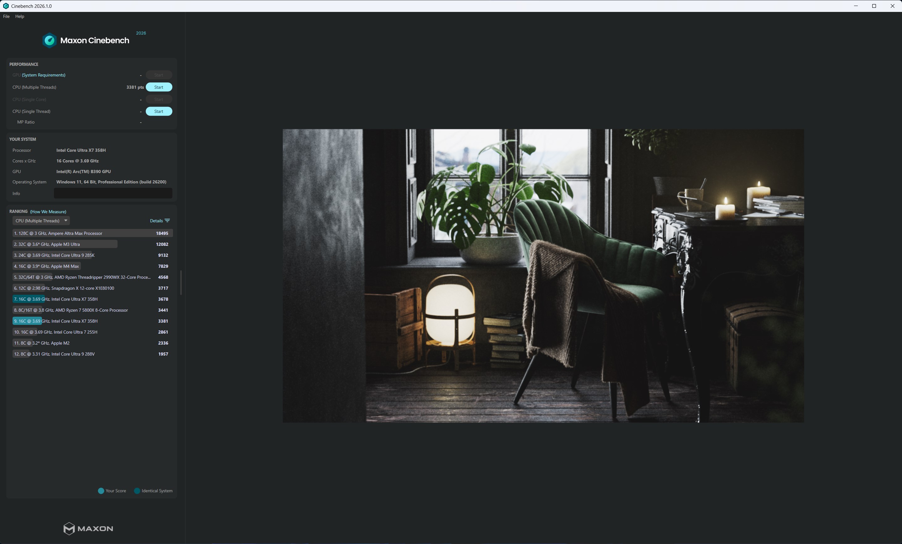 Captura de pantalla de Cinebench
