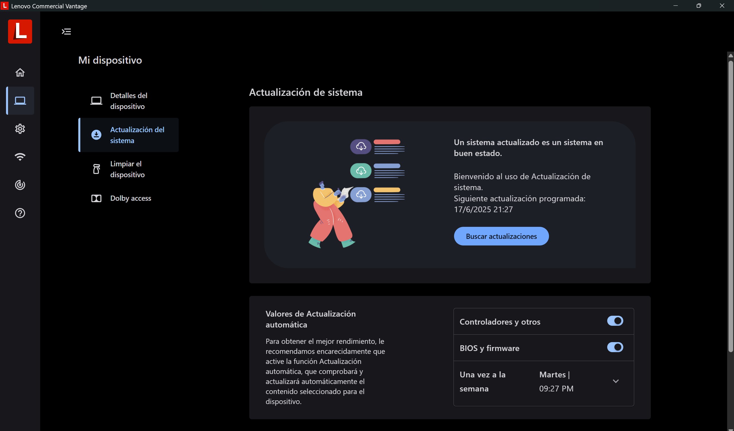 Captura de pantalla de Lenovo Commercial Vantage