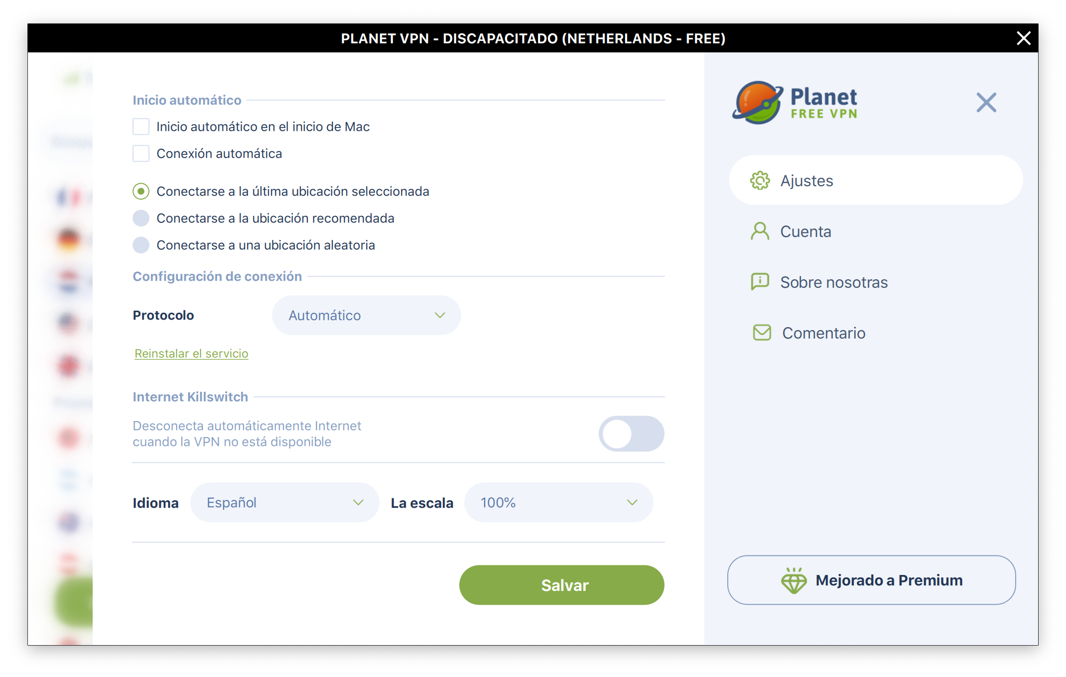 Captura de pantalla de VPN ilimitado - Planet VPN