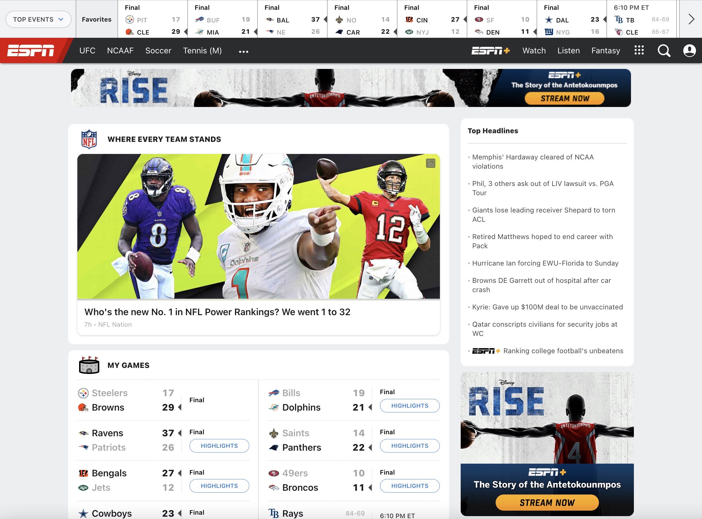 Captura de pantalla de ESPN