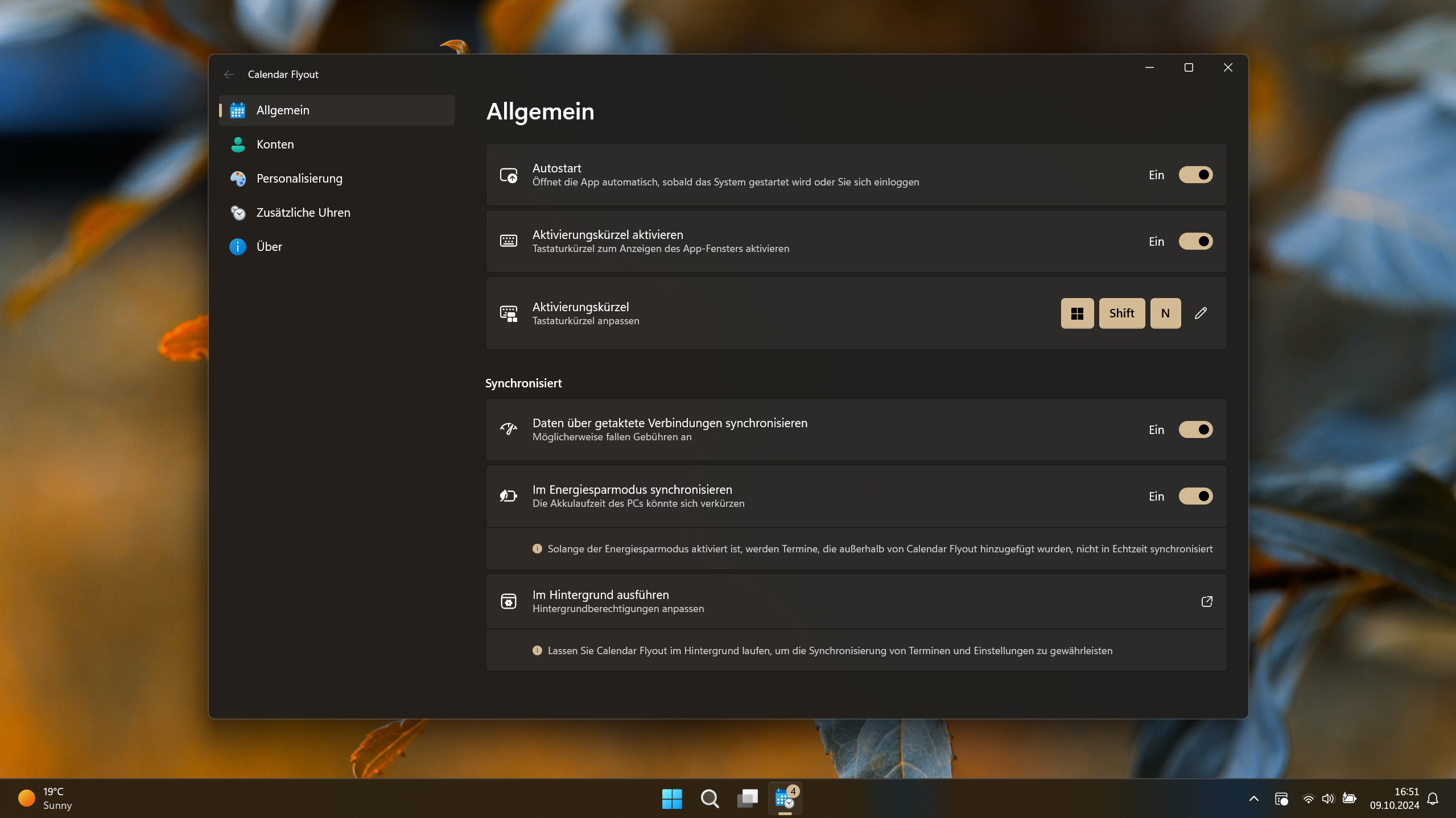 Calendar Flyout Screenshot