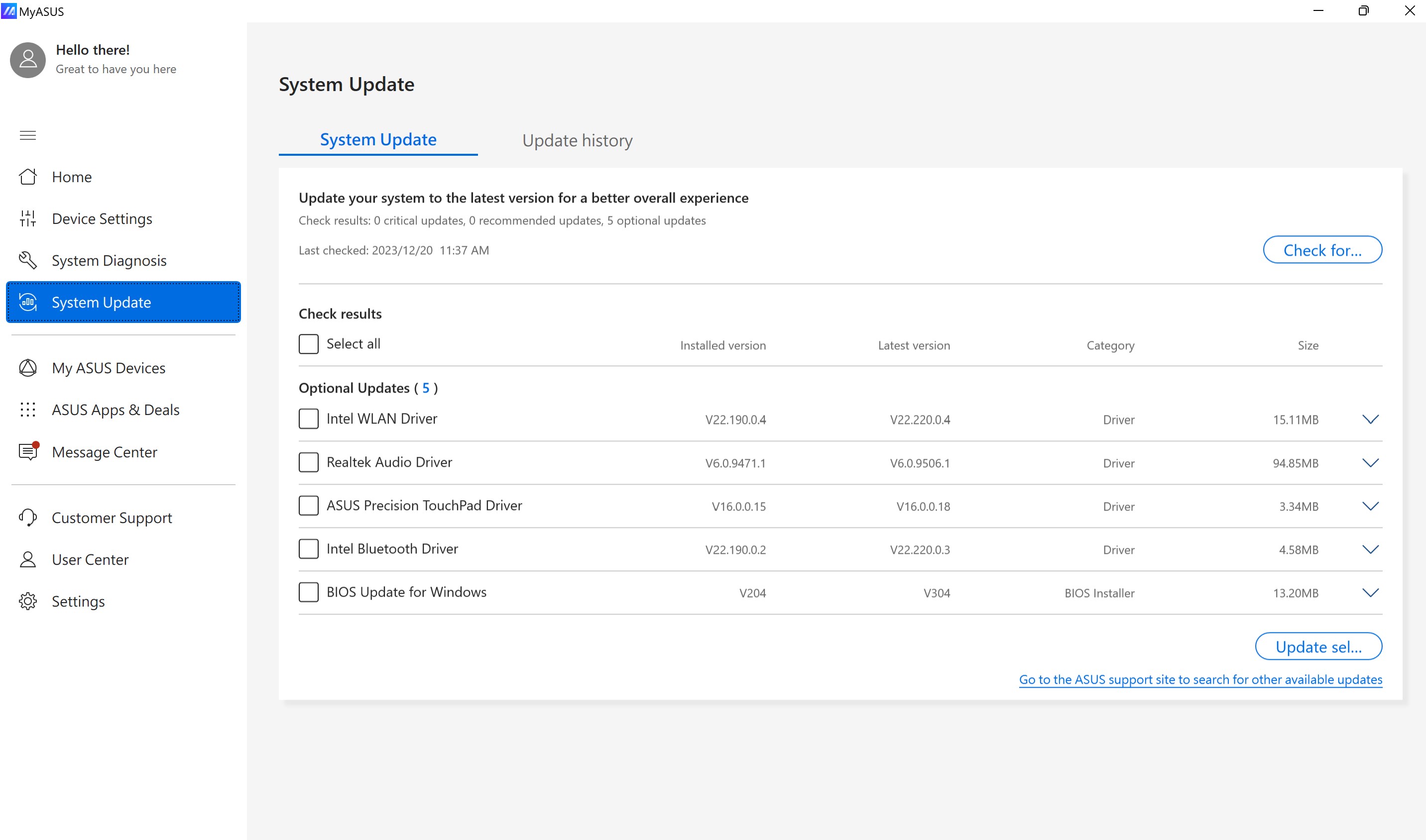 MyASUS screenshot