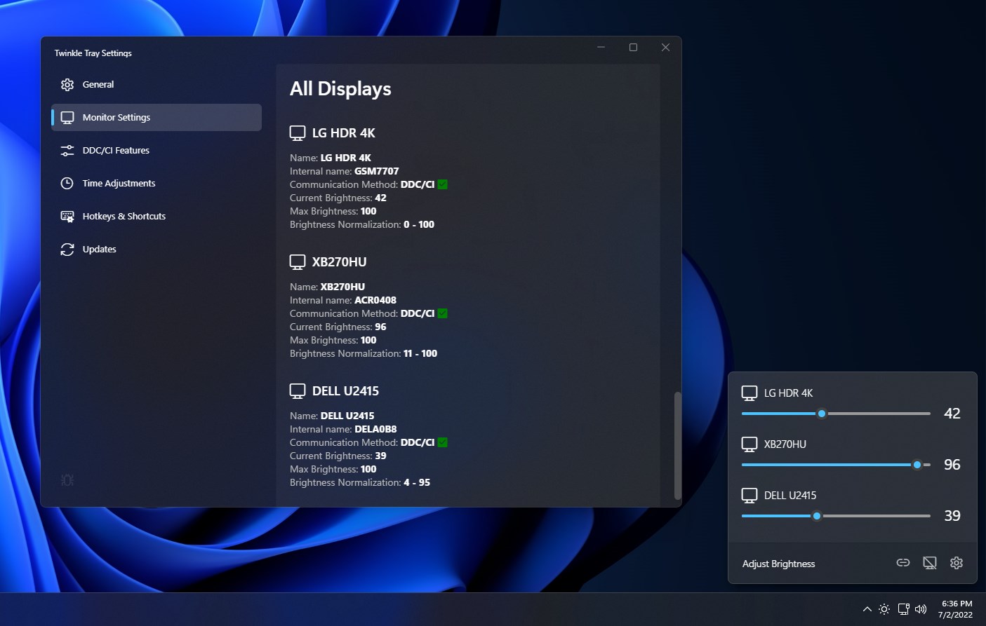 Captura de pantalla de Twinkle Tray: Brightness Slider