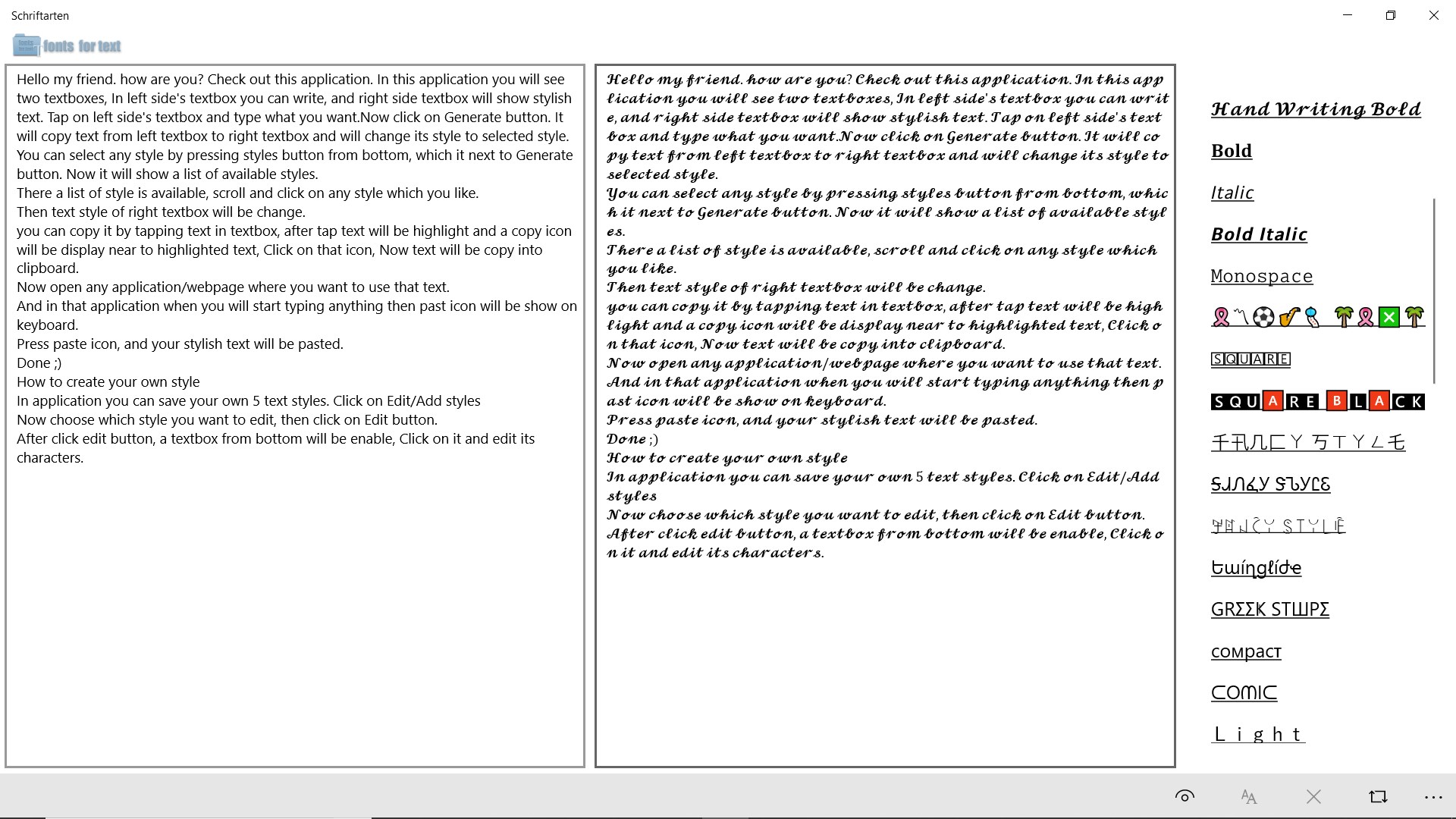 Schriftarten Screenshot