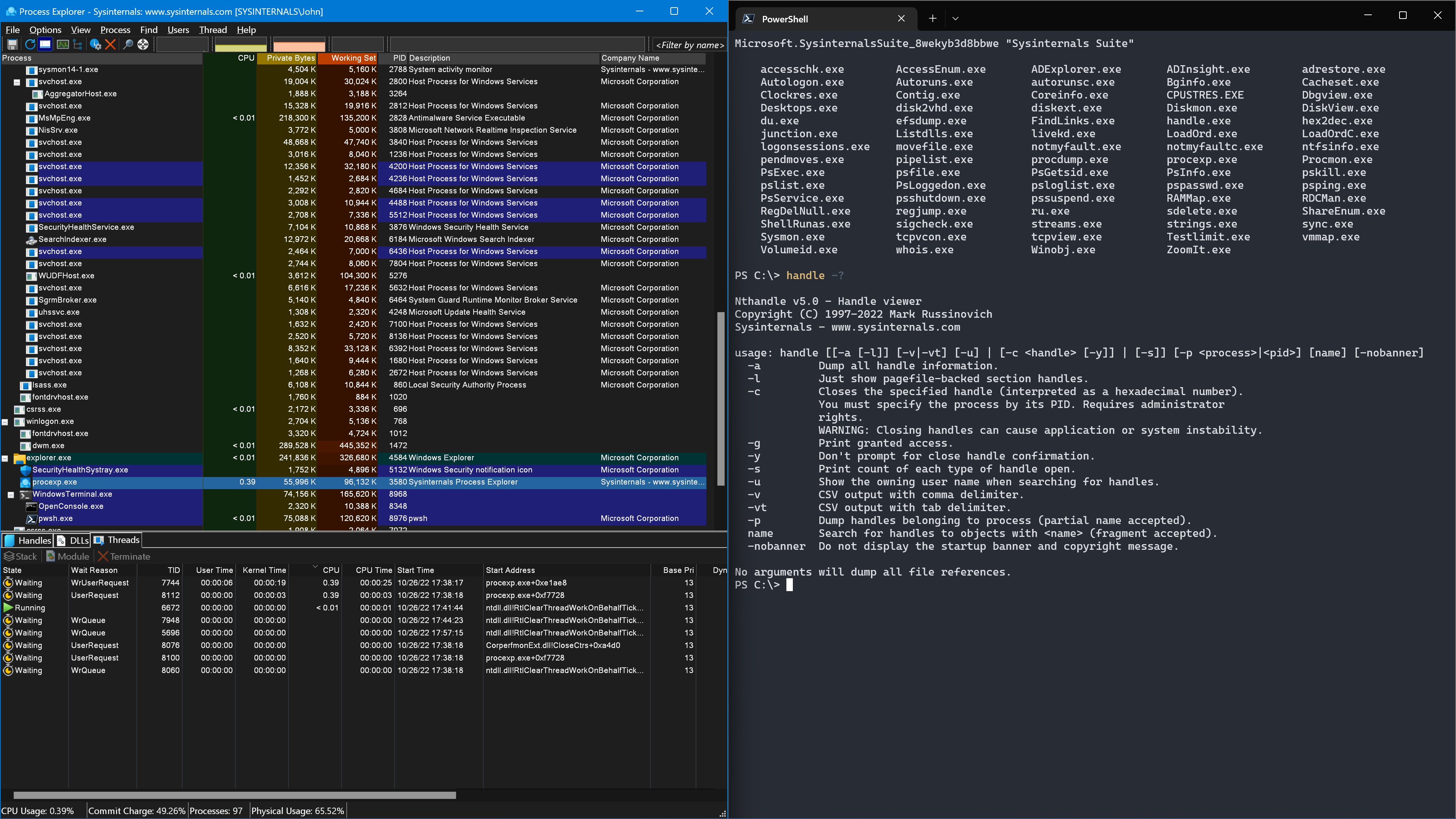Captura de pantalla de Sysinternals Suite