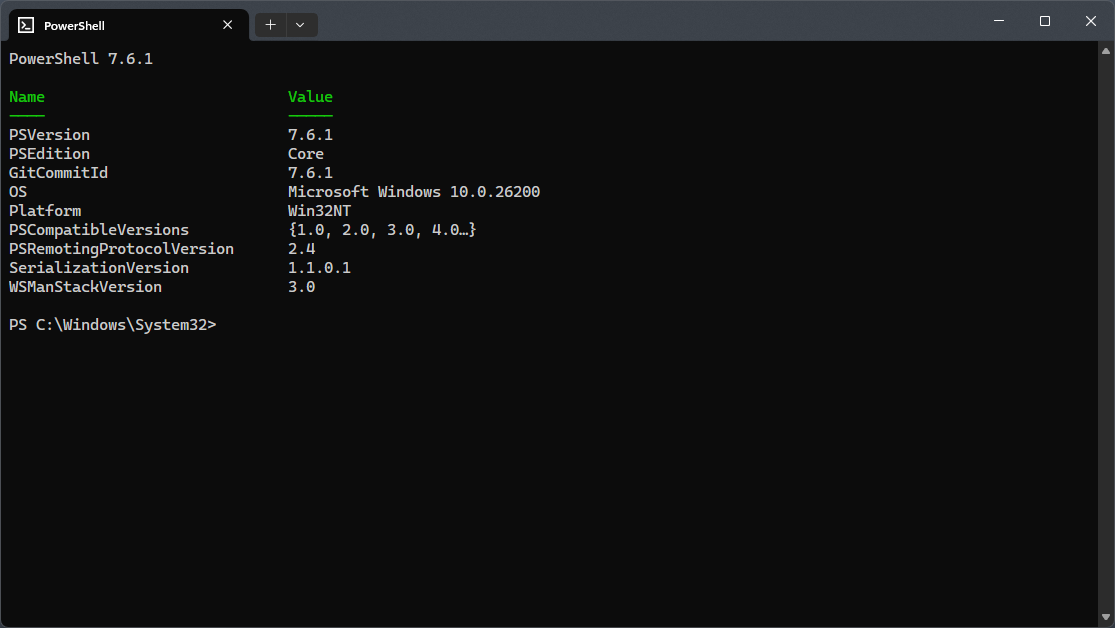 Captura de pantalla de PowerShell