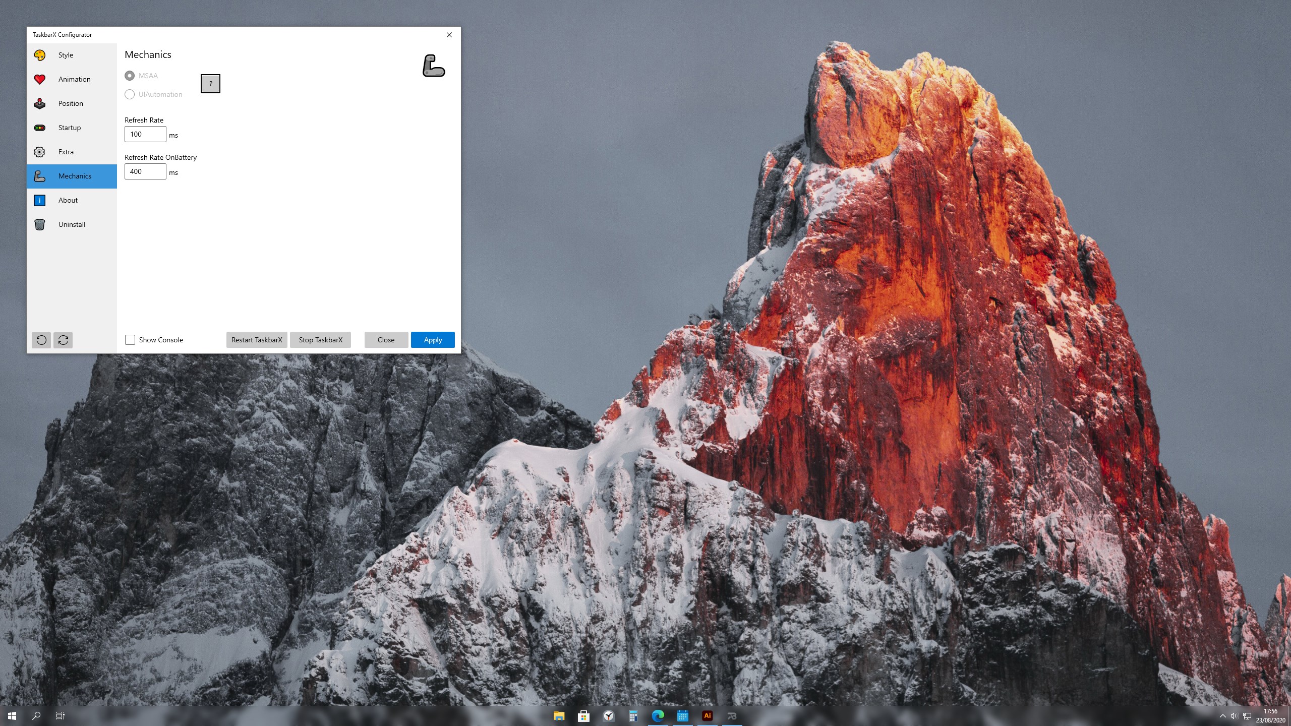 Captura de pantalla de TaskbarX