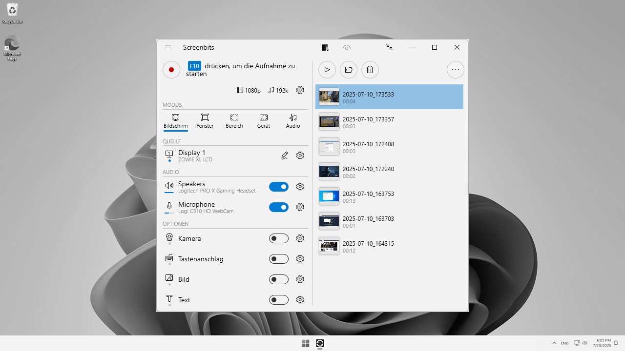 Screenbits - Screen Recorder (Bildschirmaufnahme) Screenshot