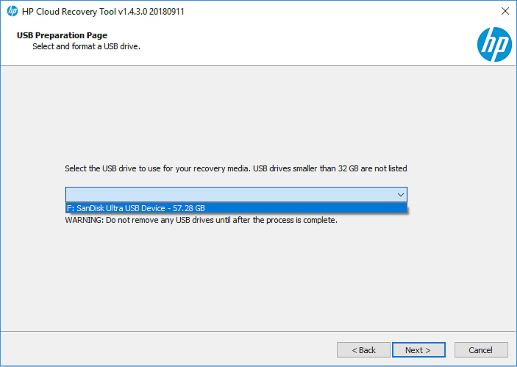 HP Cloud Recovery Tool screenshot