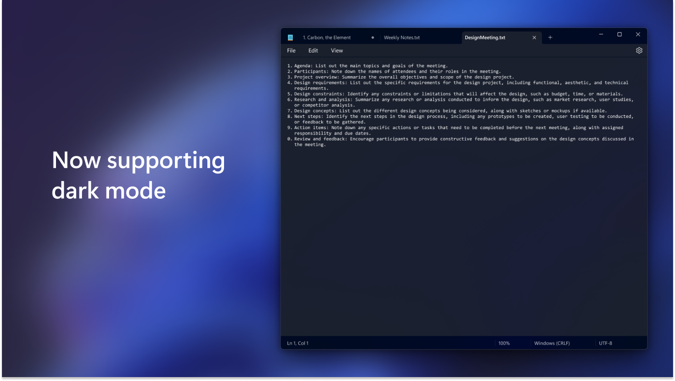 Captura de pantalla de Windows Notepad