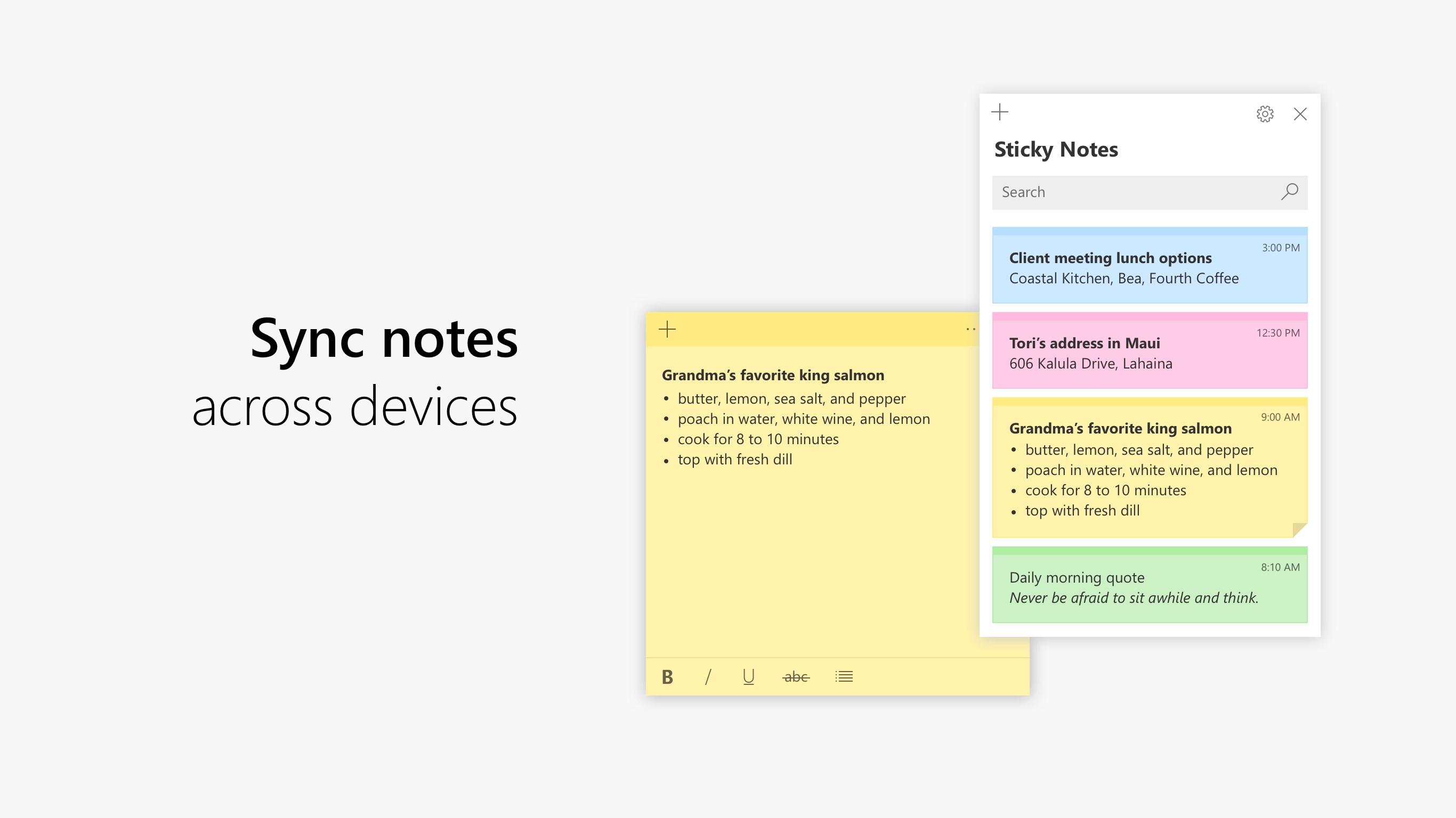 Captura de pantalla de Microsoft Sticky Notes