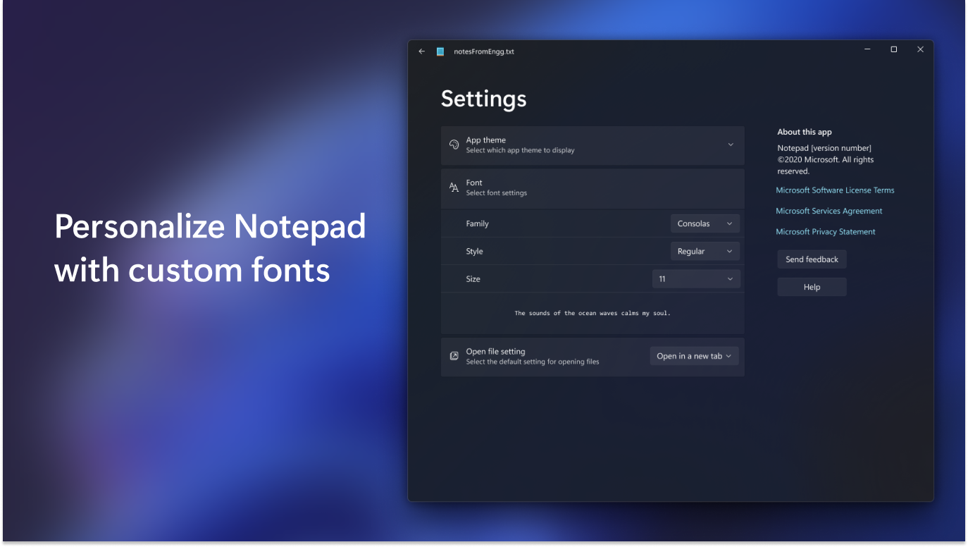 Captura de pantalla de Windows Notepad