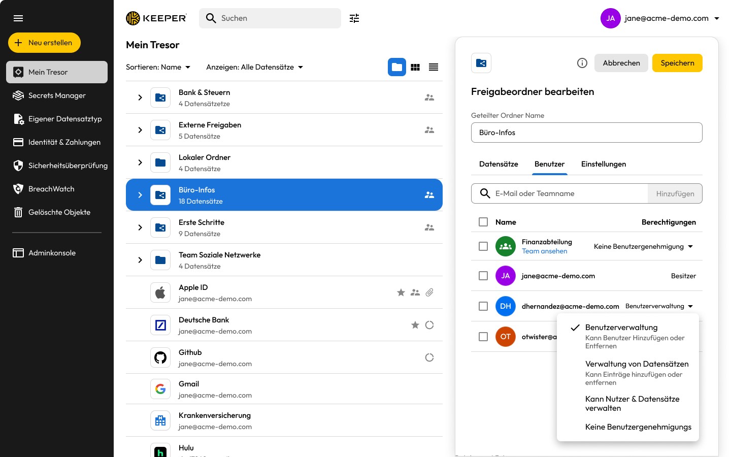 Keeper® Passwortmanager Screenshot
