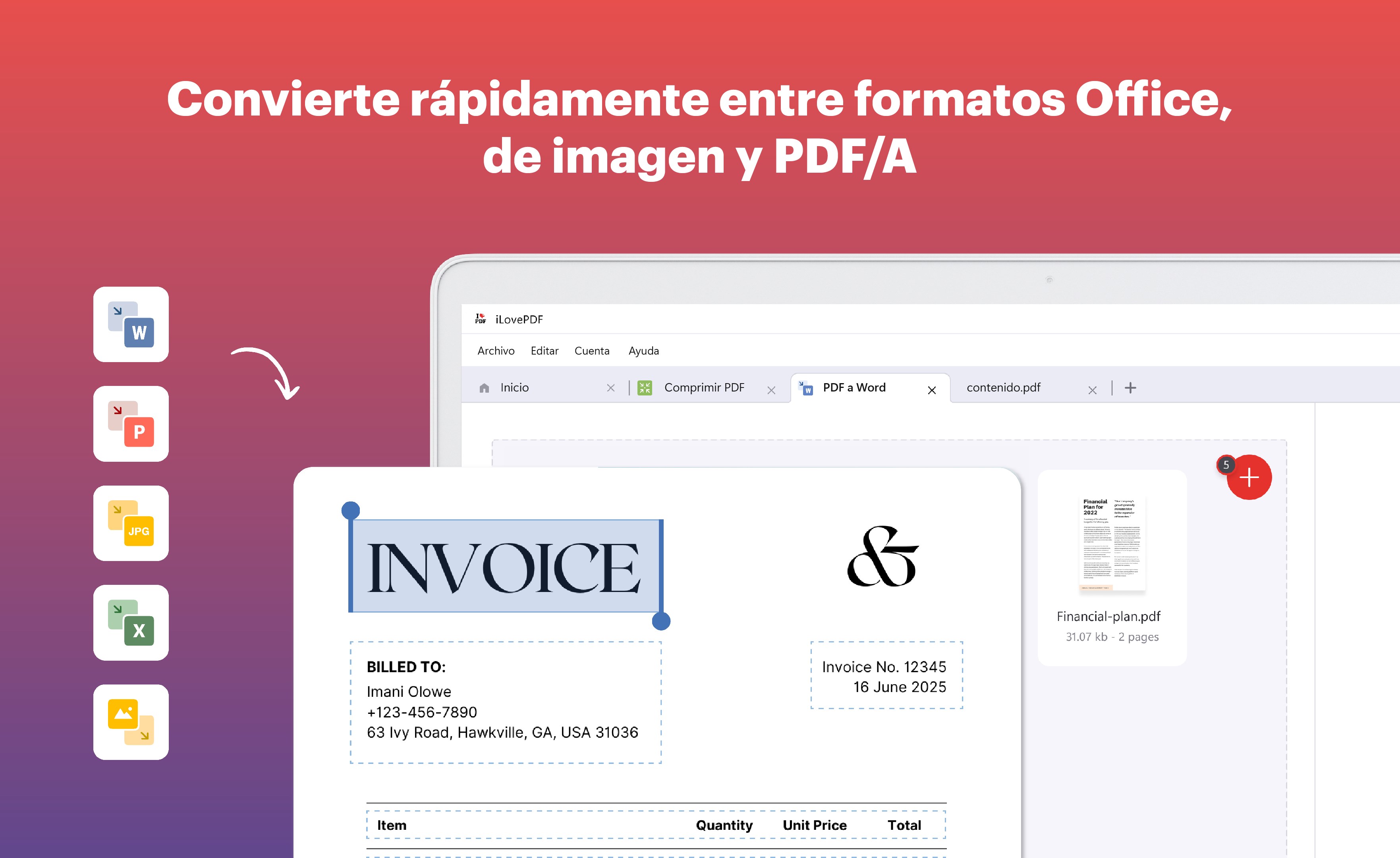 Captura de pantalla de iLovePDF: Editor PDF y Lector PDF