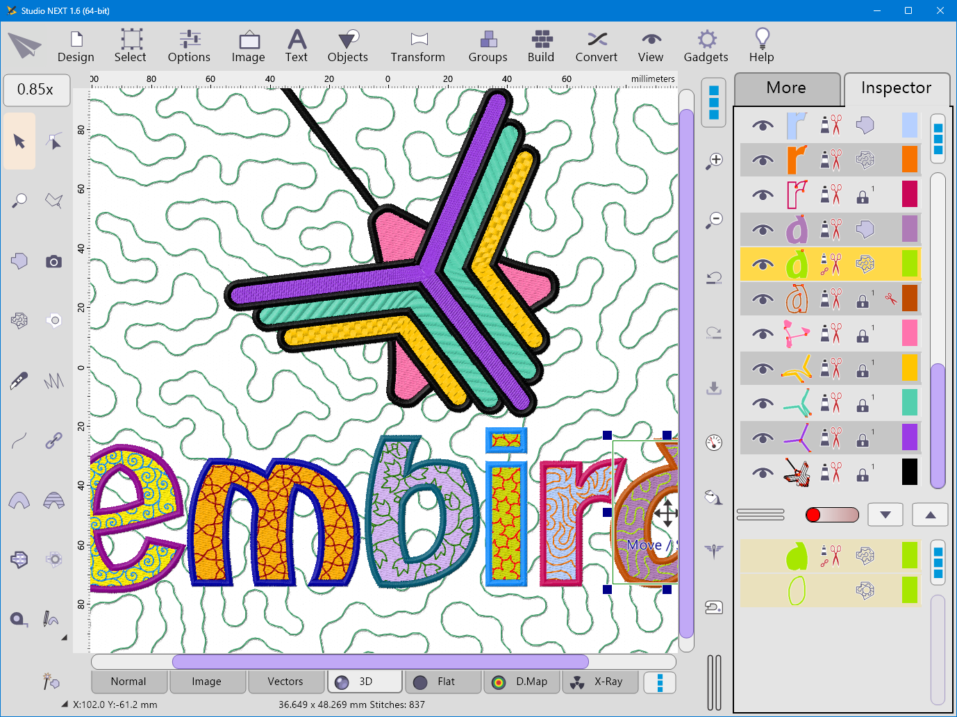 Captura de pantalla de Software de bordado Embird