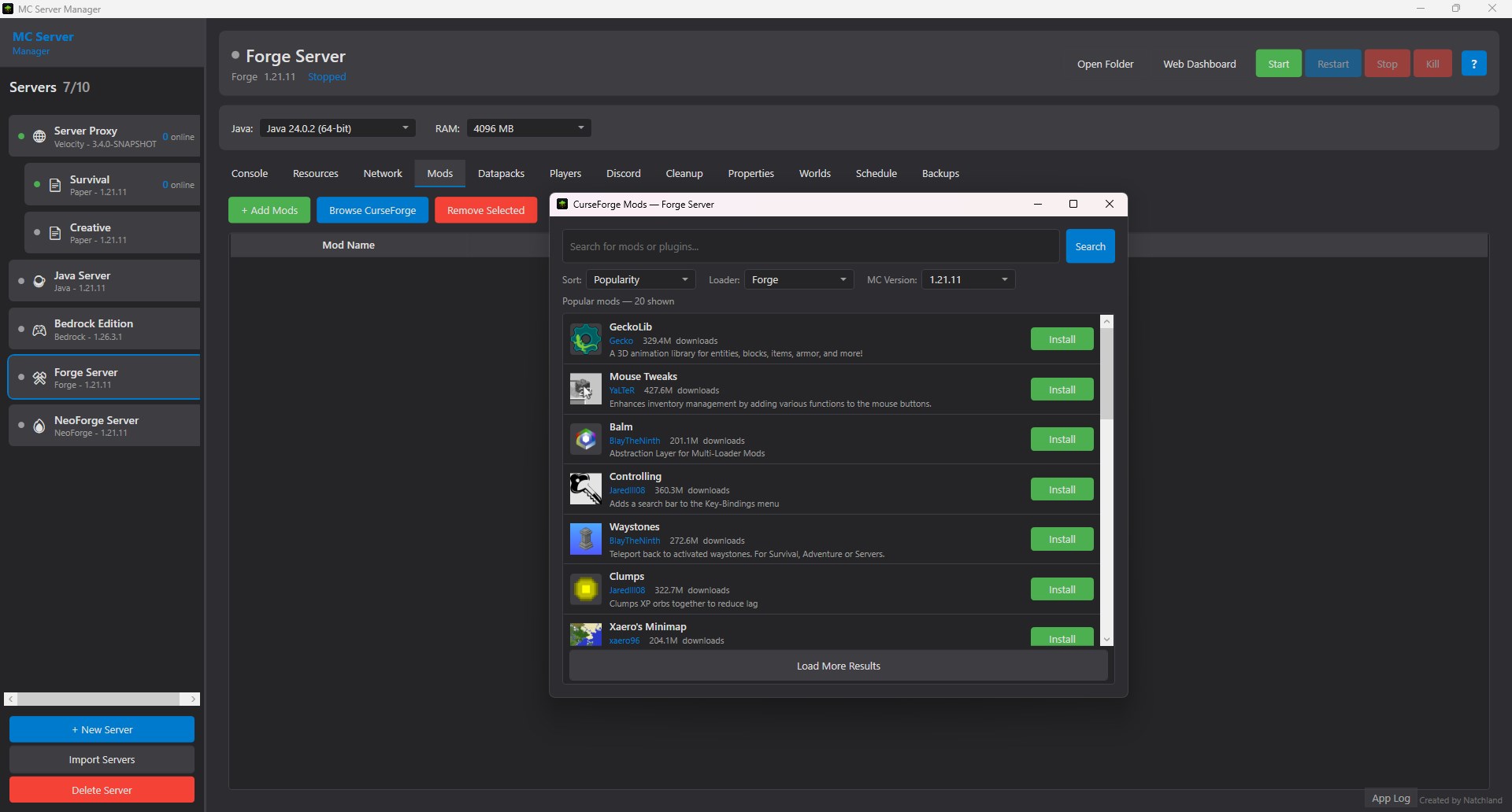 MC Server Manager Screenshot