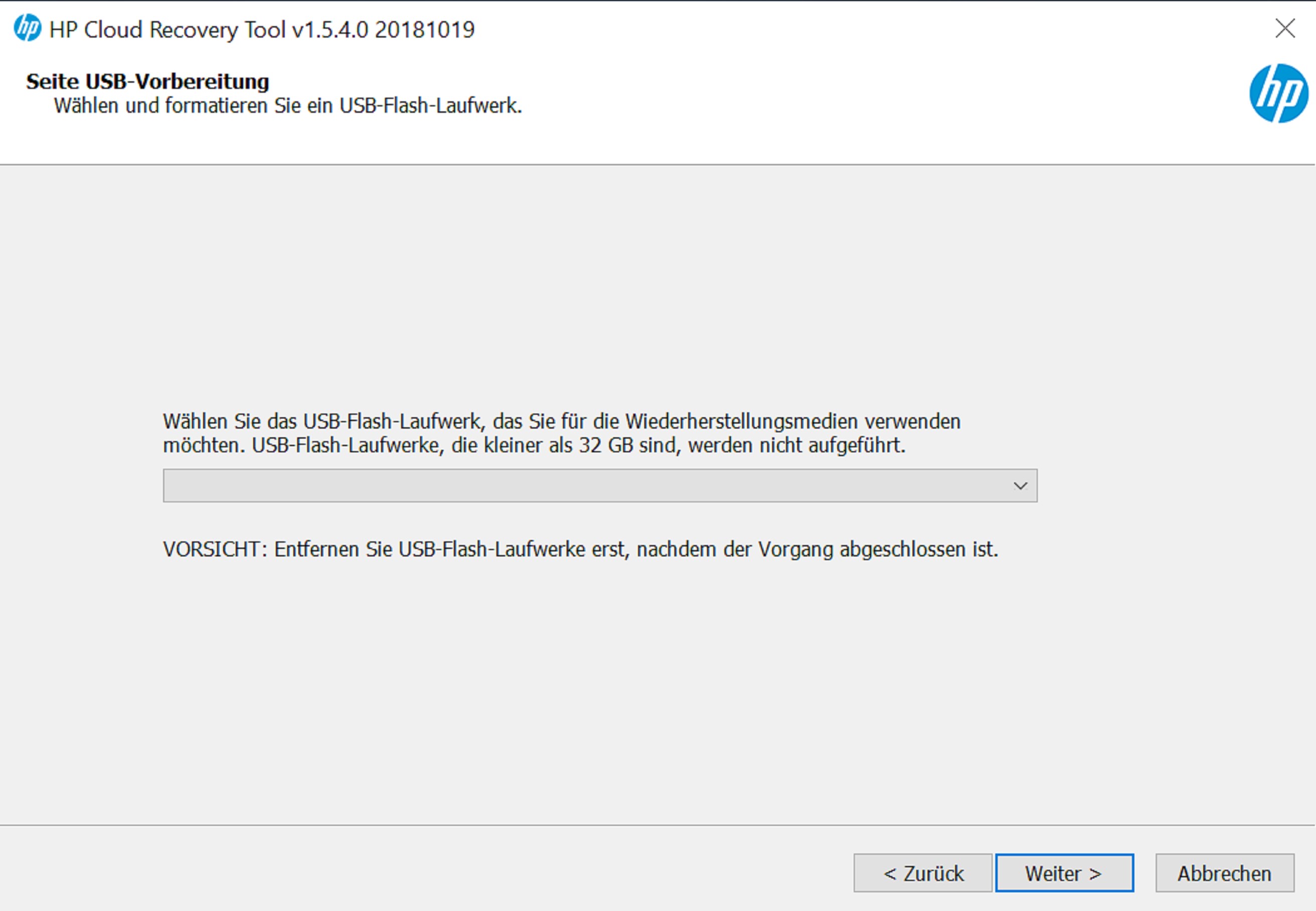 HP Cloud Recovery Tool Screenshot