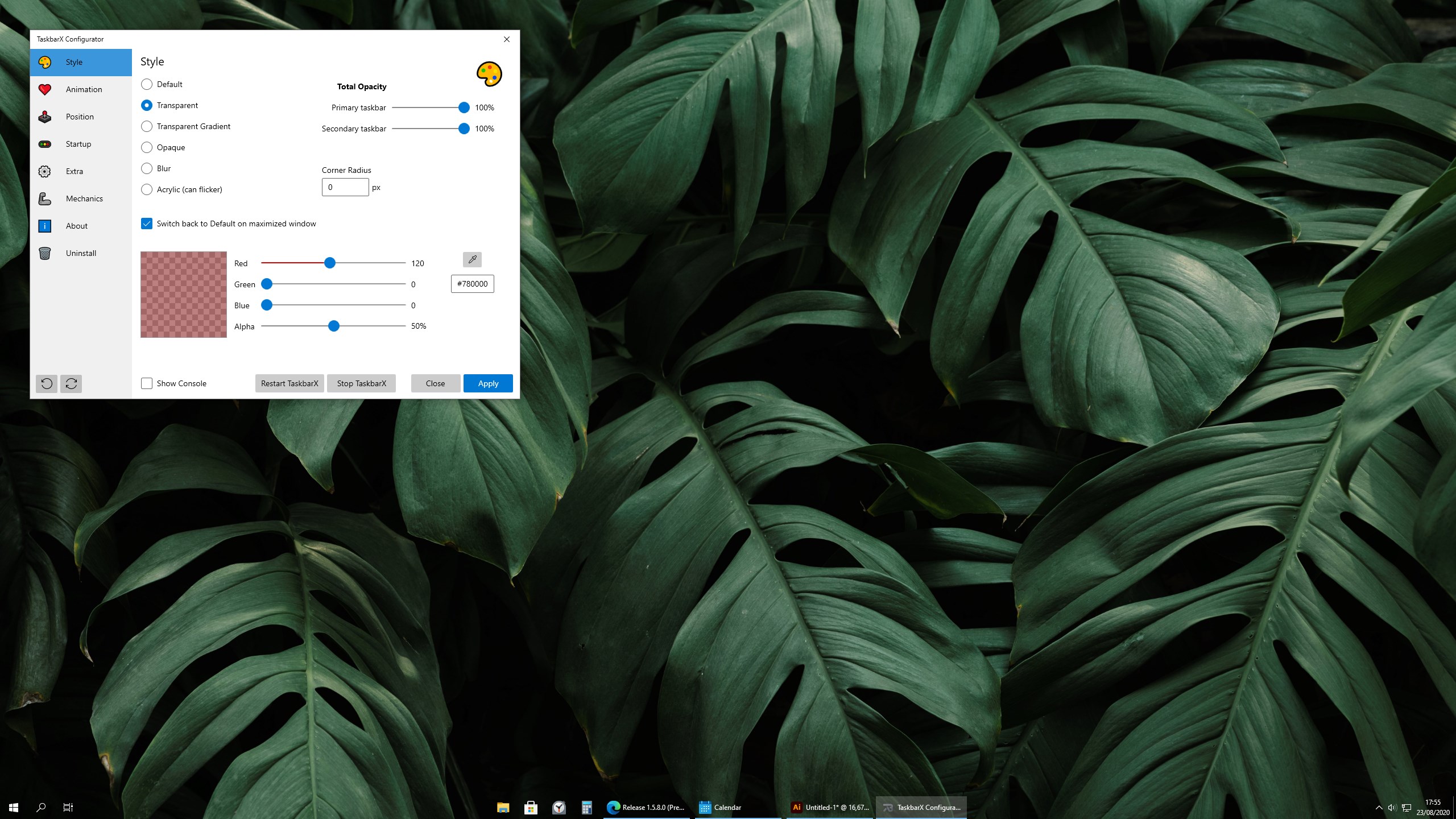 Captura de pantalla de TaskbarX