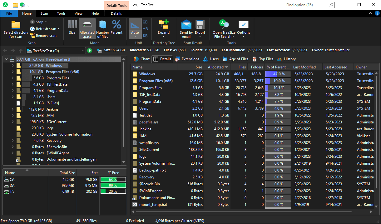 Captura de pantalla de TreeSize