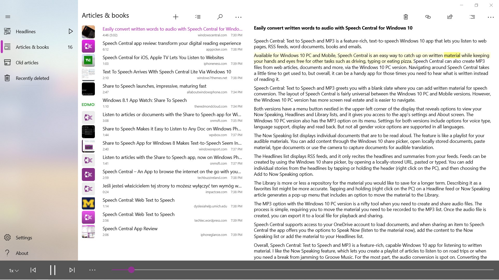 Captura de pantalla de Texto a Voz Speech Central