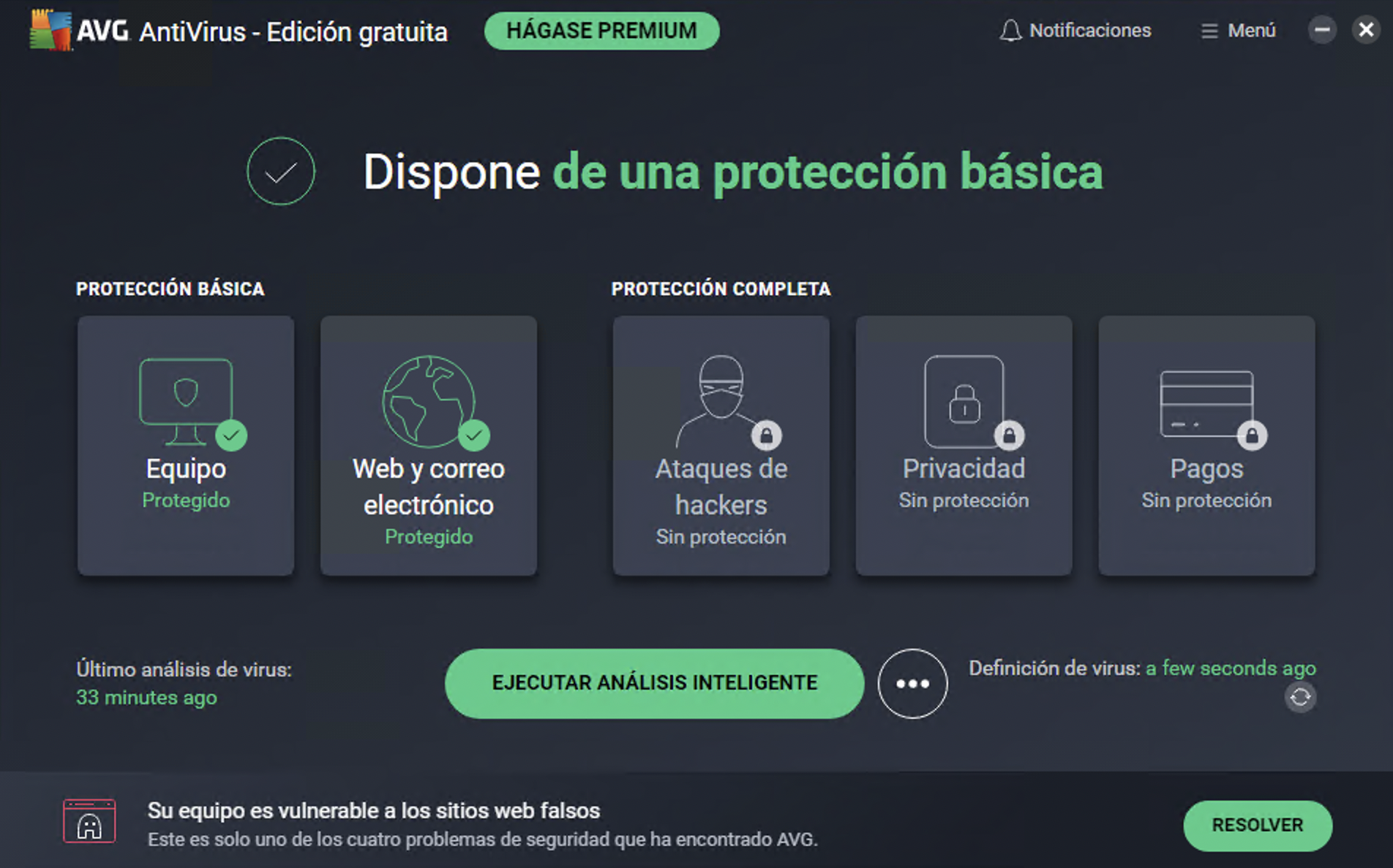 Captura de pantalla de AVG AntiVirus Free