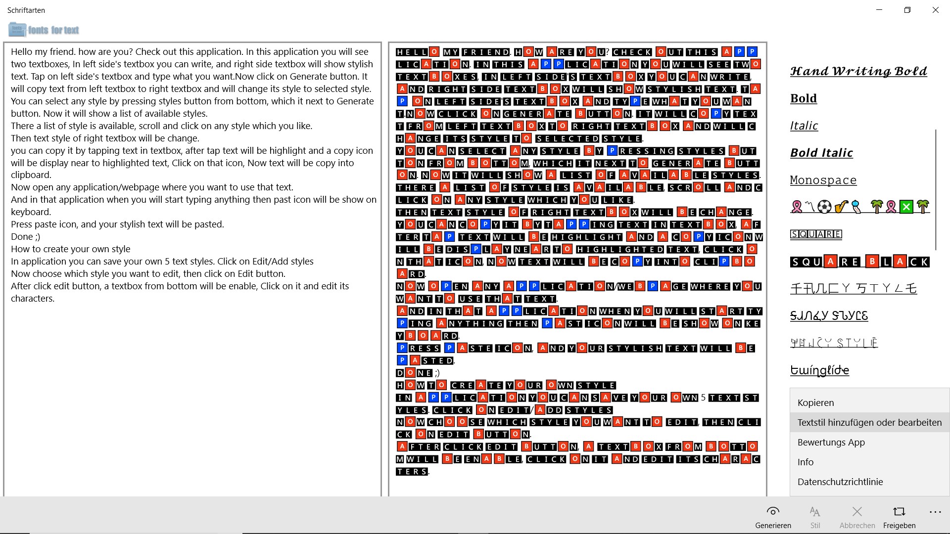 Schriftarten Screenshot