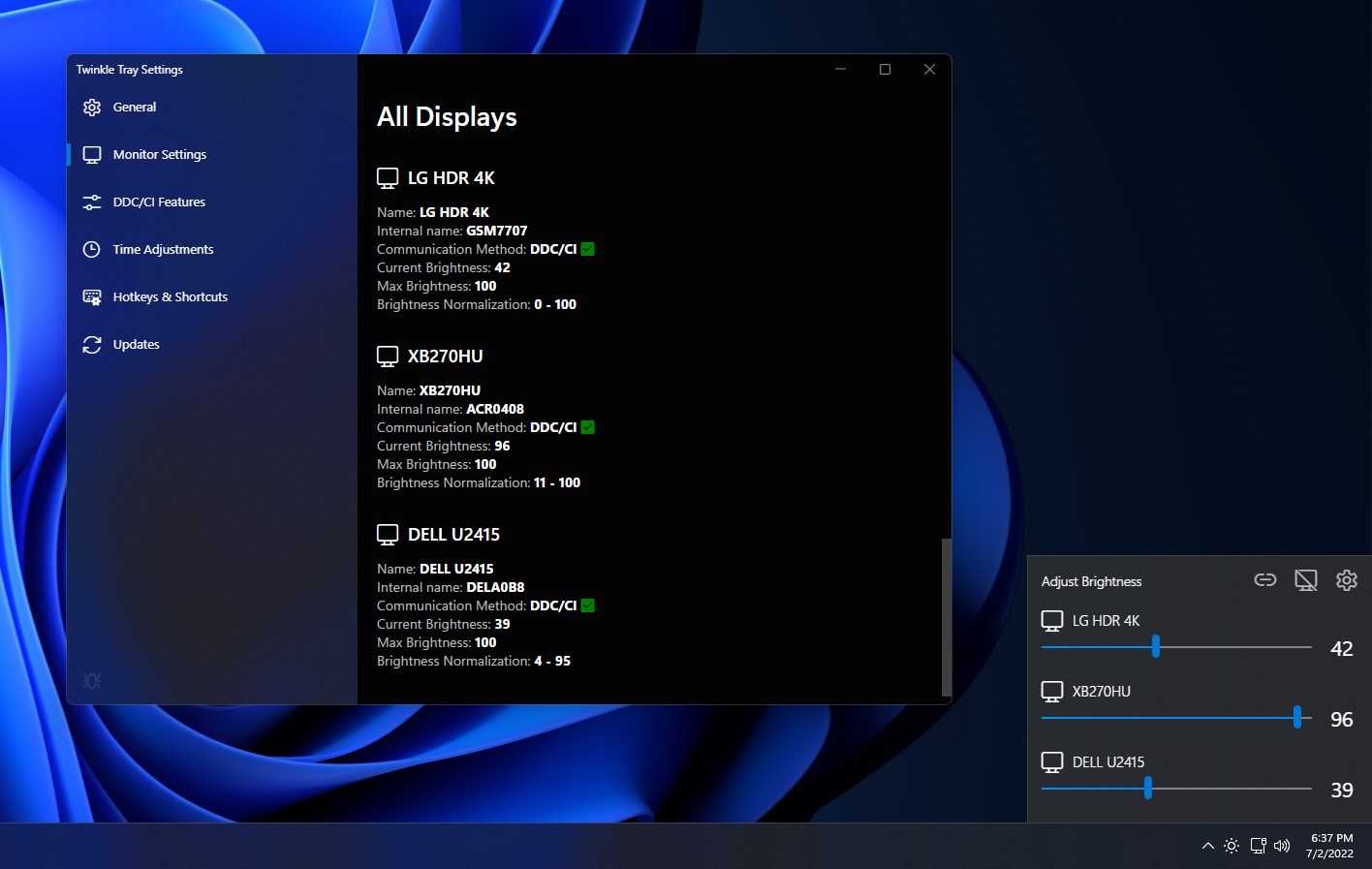 Captura de pantalla de Twinkle Tray: Brightness Slider
