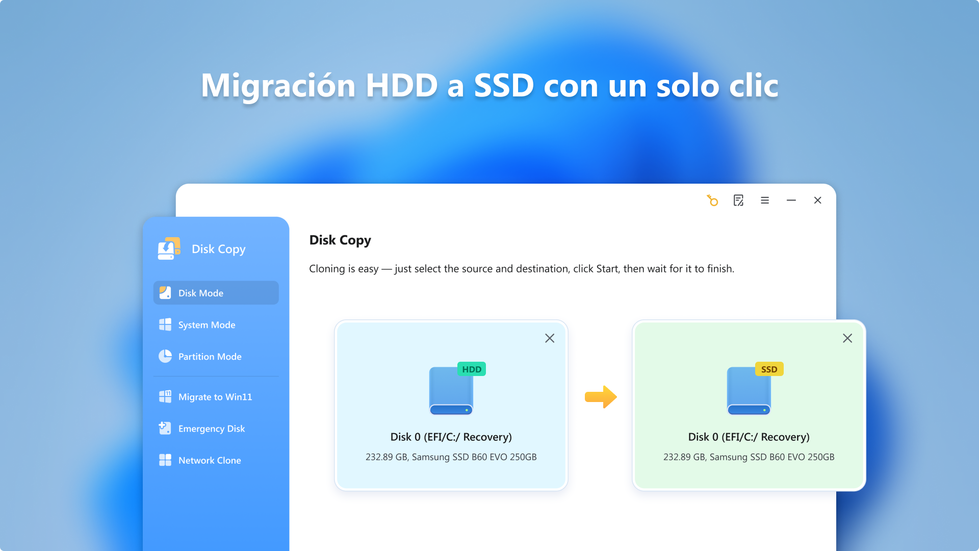 Captura de pantalla de EaseUS Disk Copy