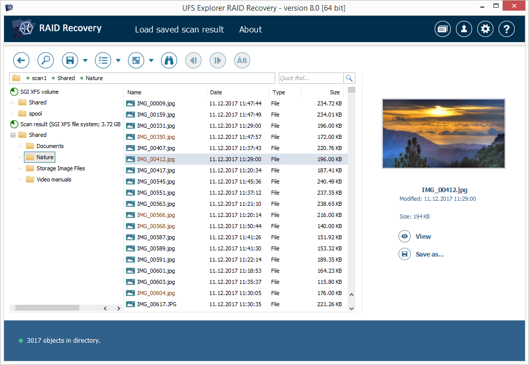 Captura de pantalla de UFS Explorer RAID Recovery
