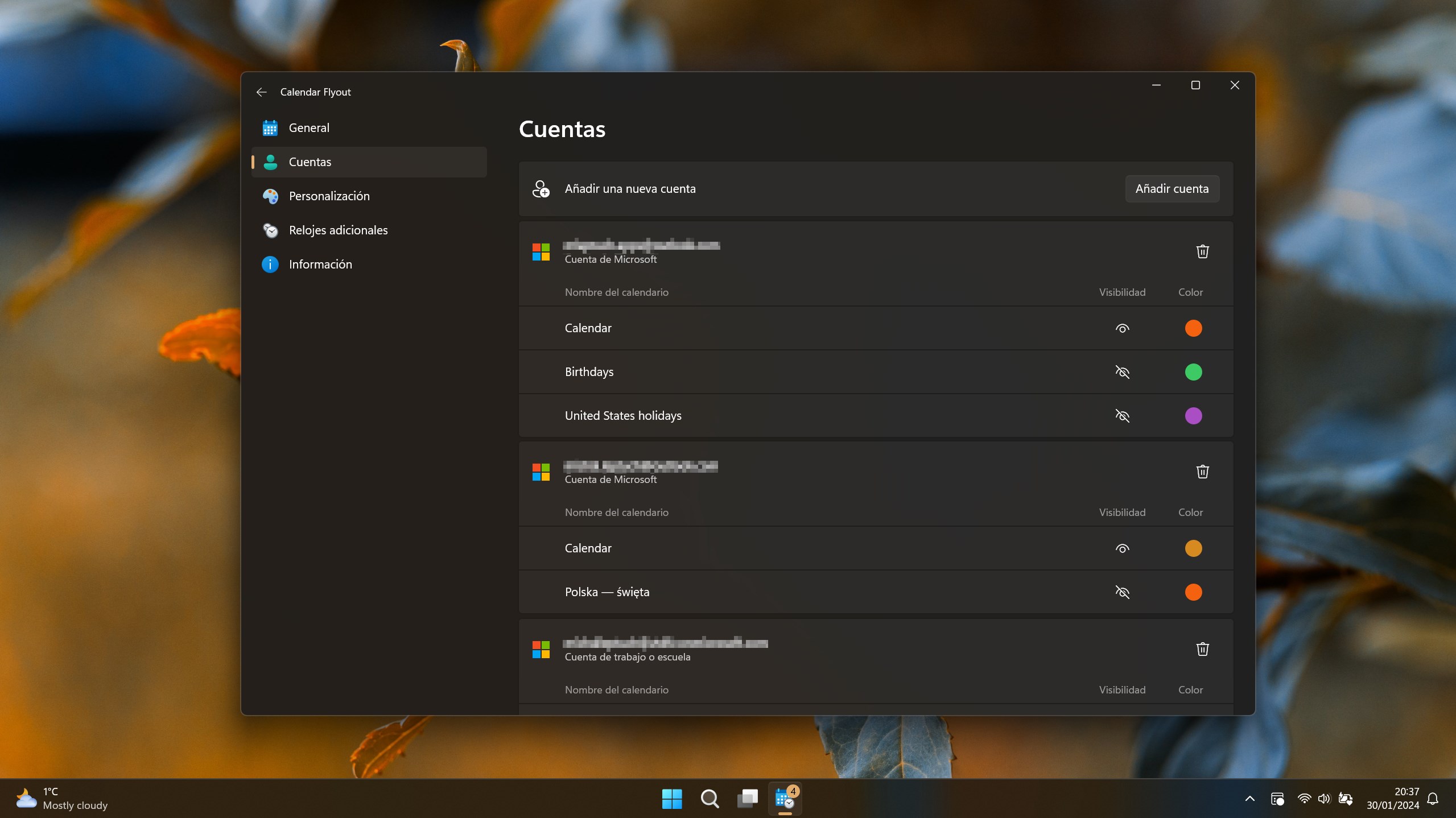 Captura de pantalla de Calendar Flyout