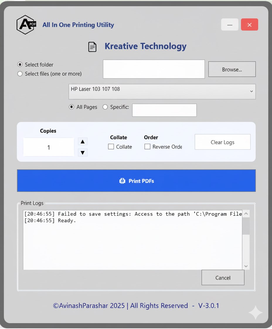 PDF Printer Utility Desktop screenshot