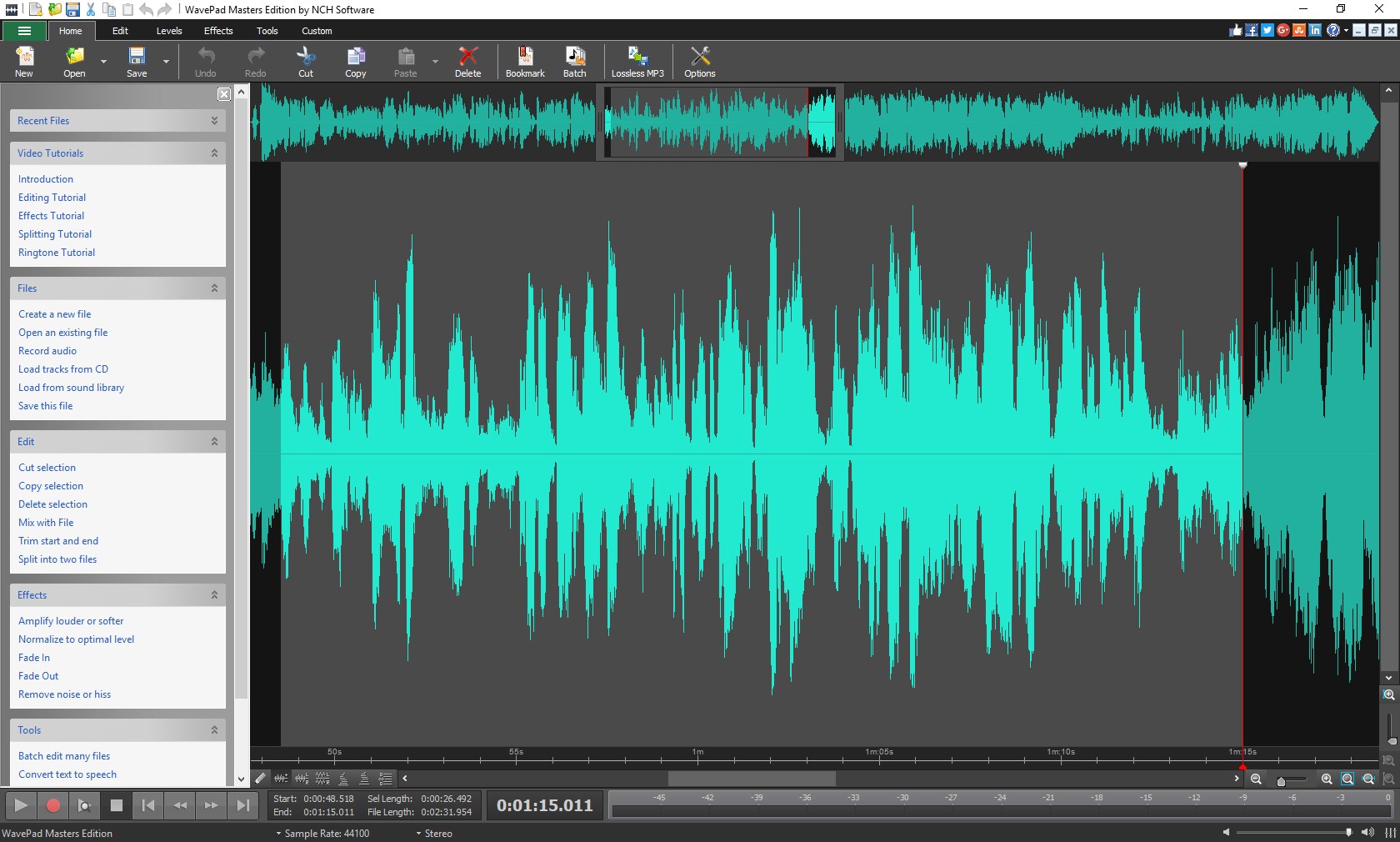 Captura de pantalla de WavePad