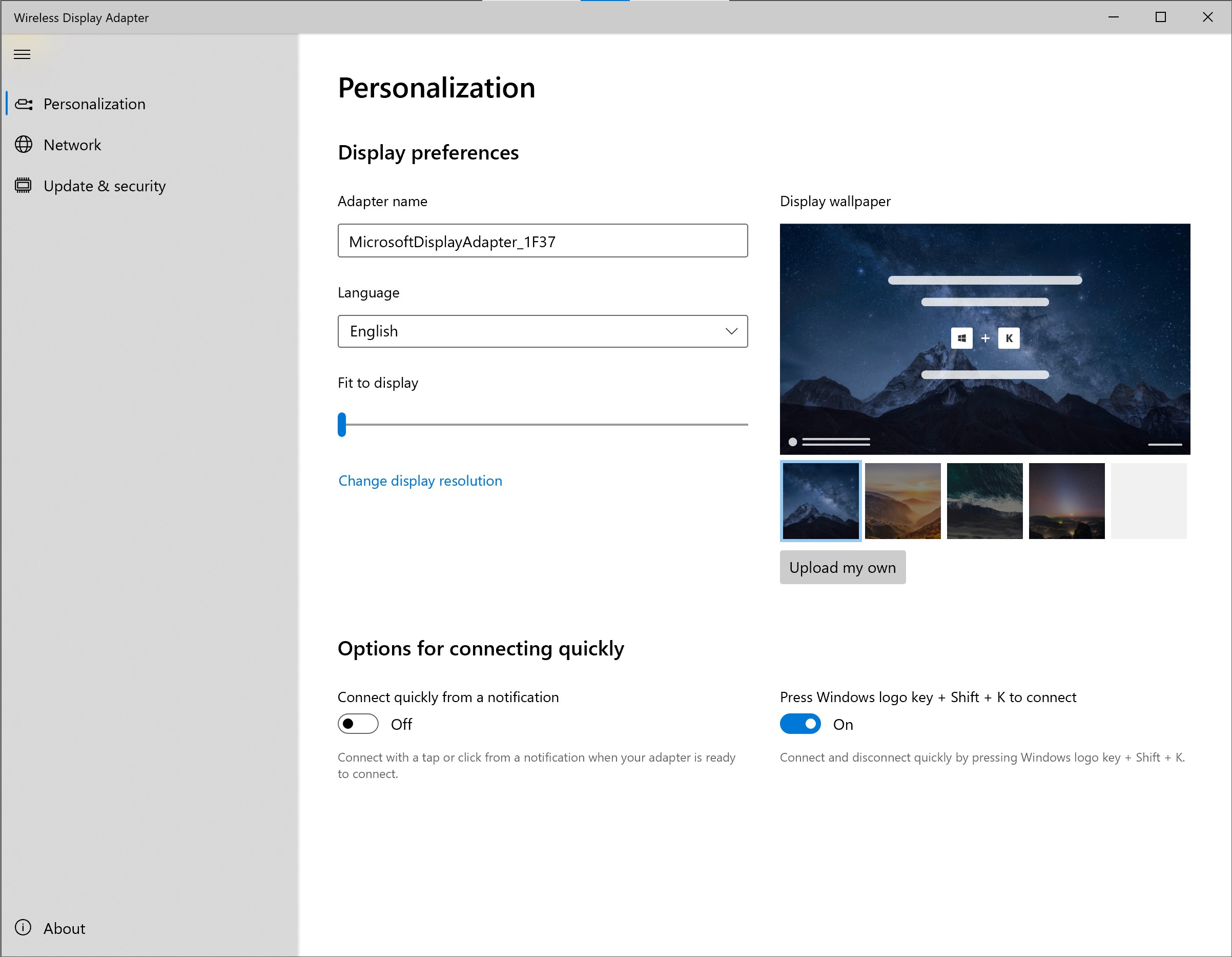 Microsoft Wireless Display Adapter screenshot