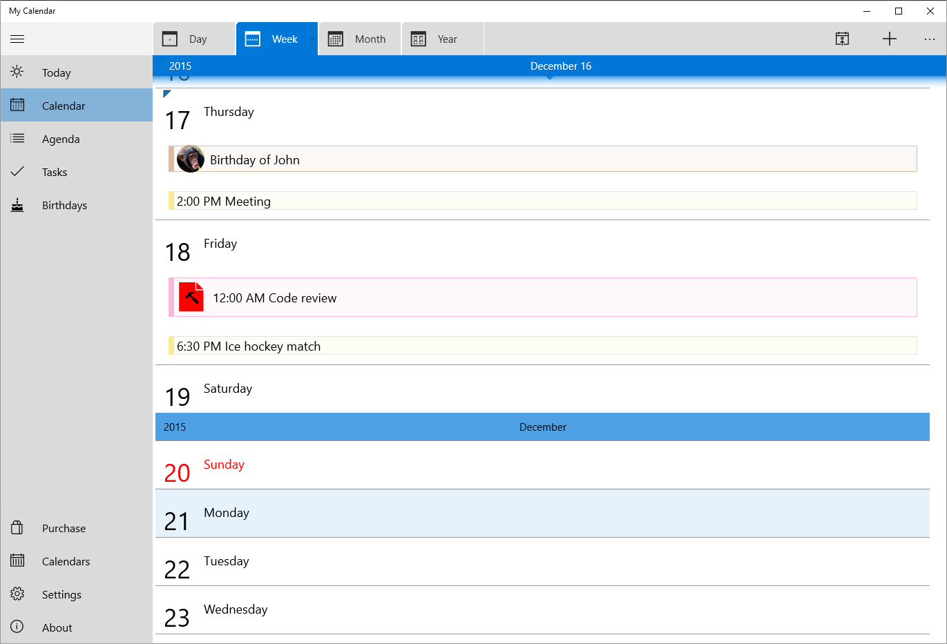 My Calendar screenshot