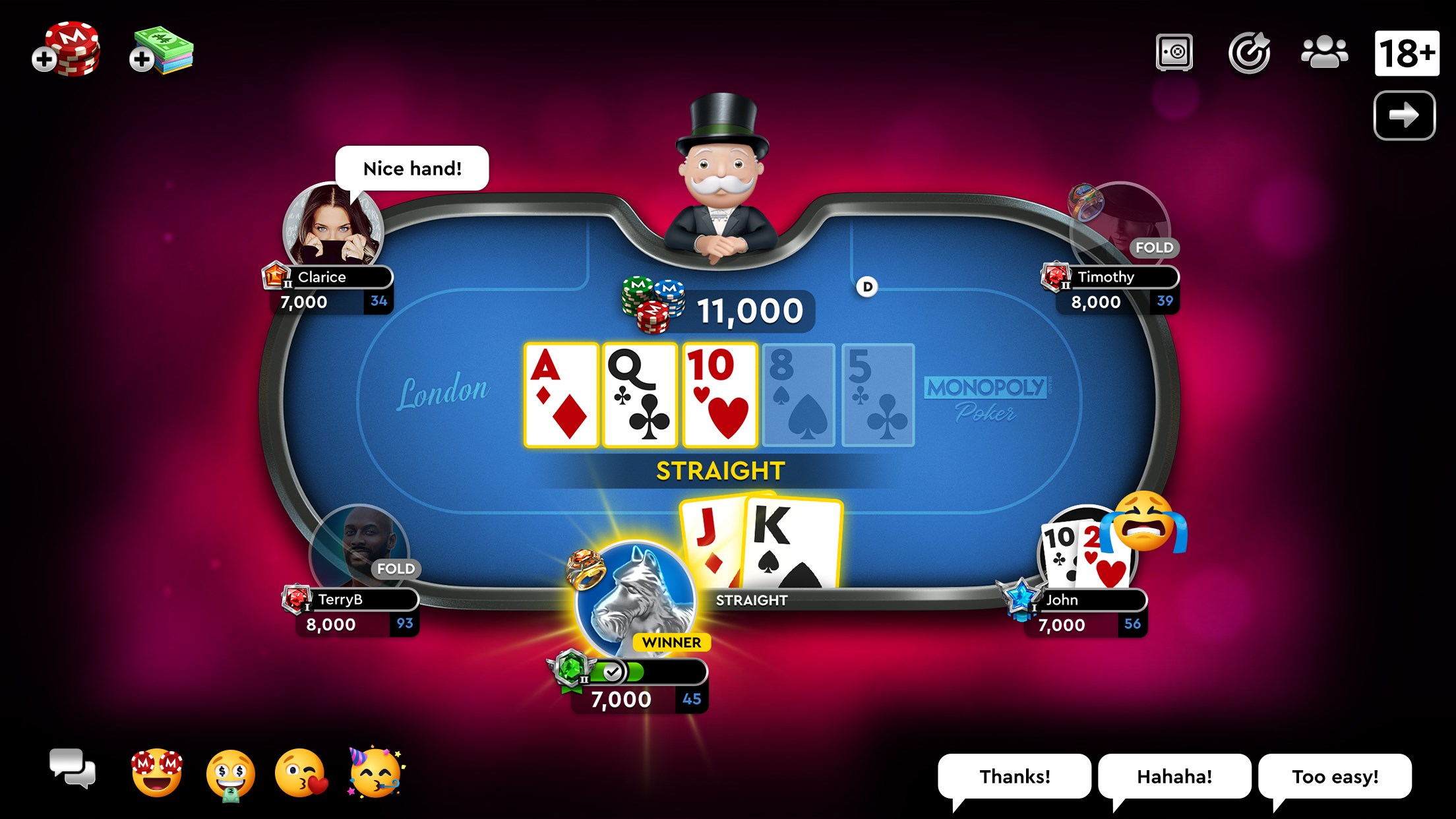 Captura de pantalla de MONOPOLY Poker