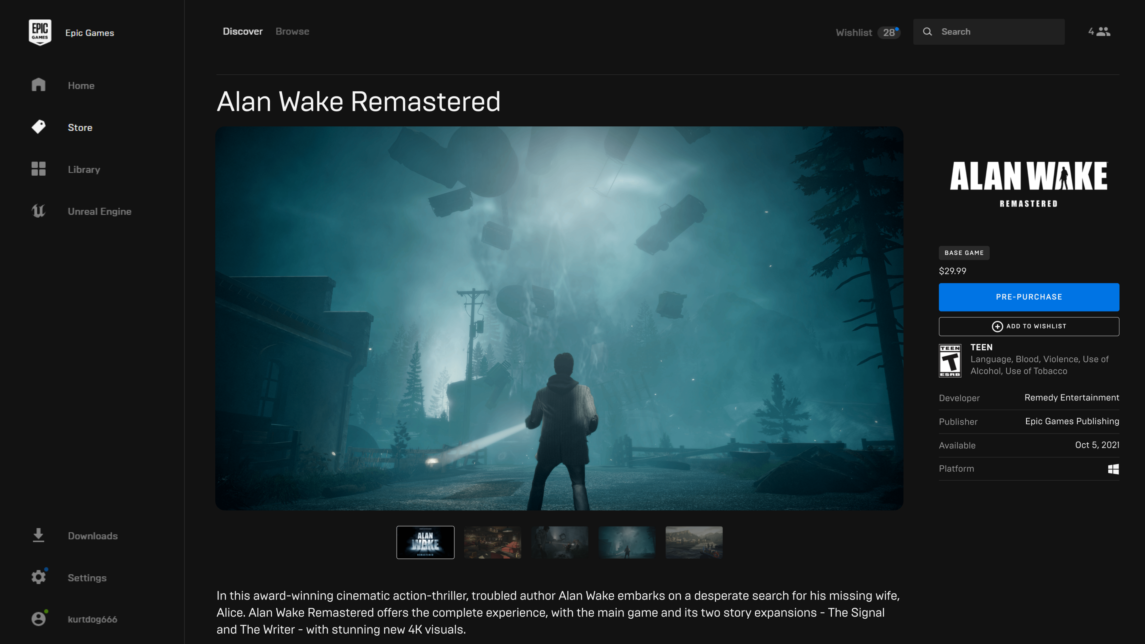 Captura de pantalla de Epic Games Store