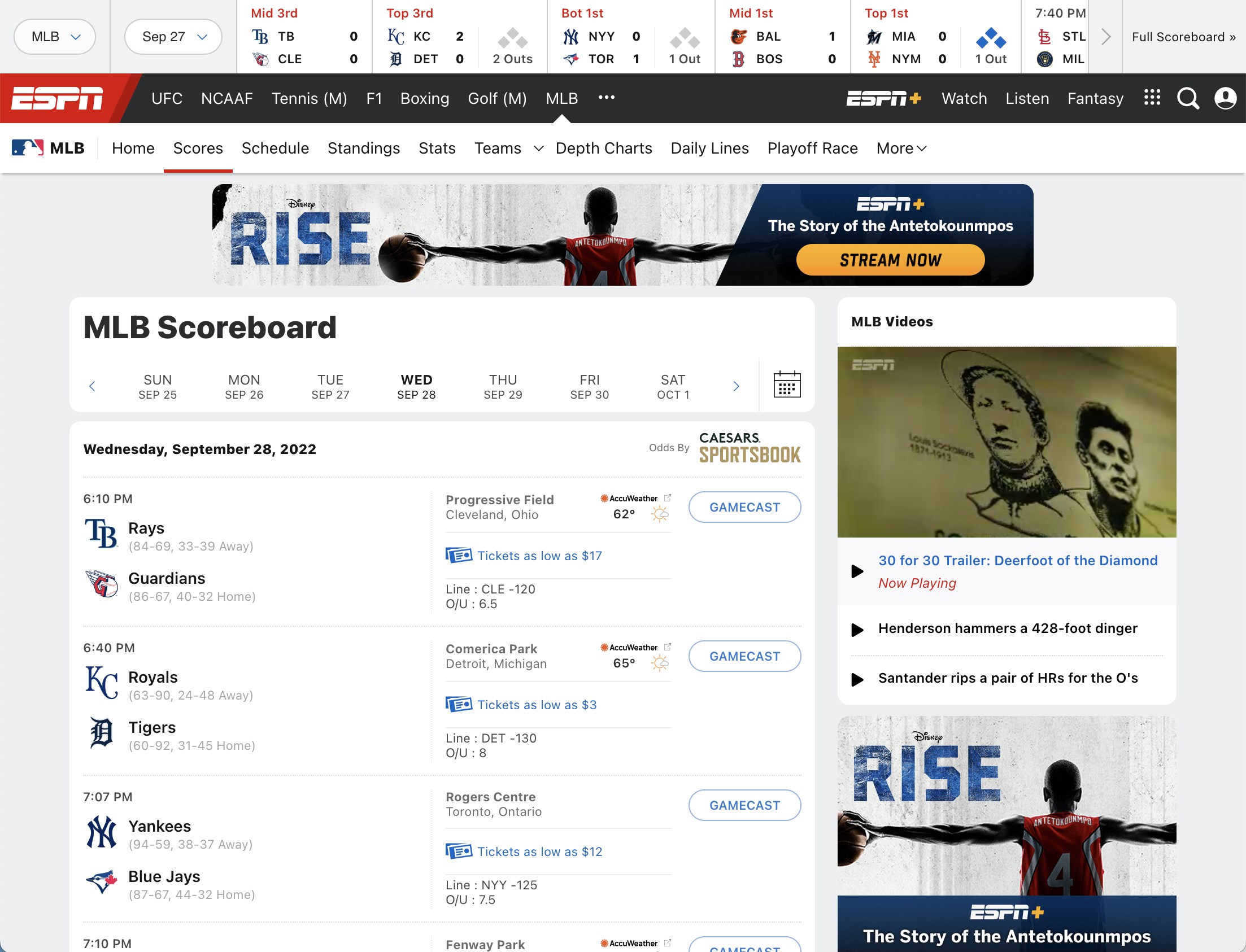 Captura de pantalla de ESPN