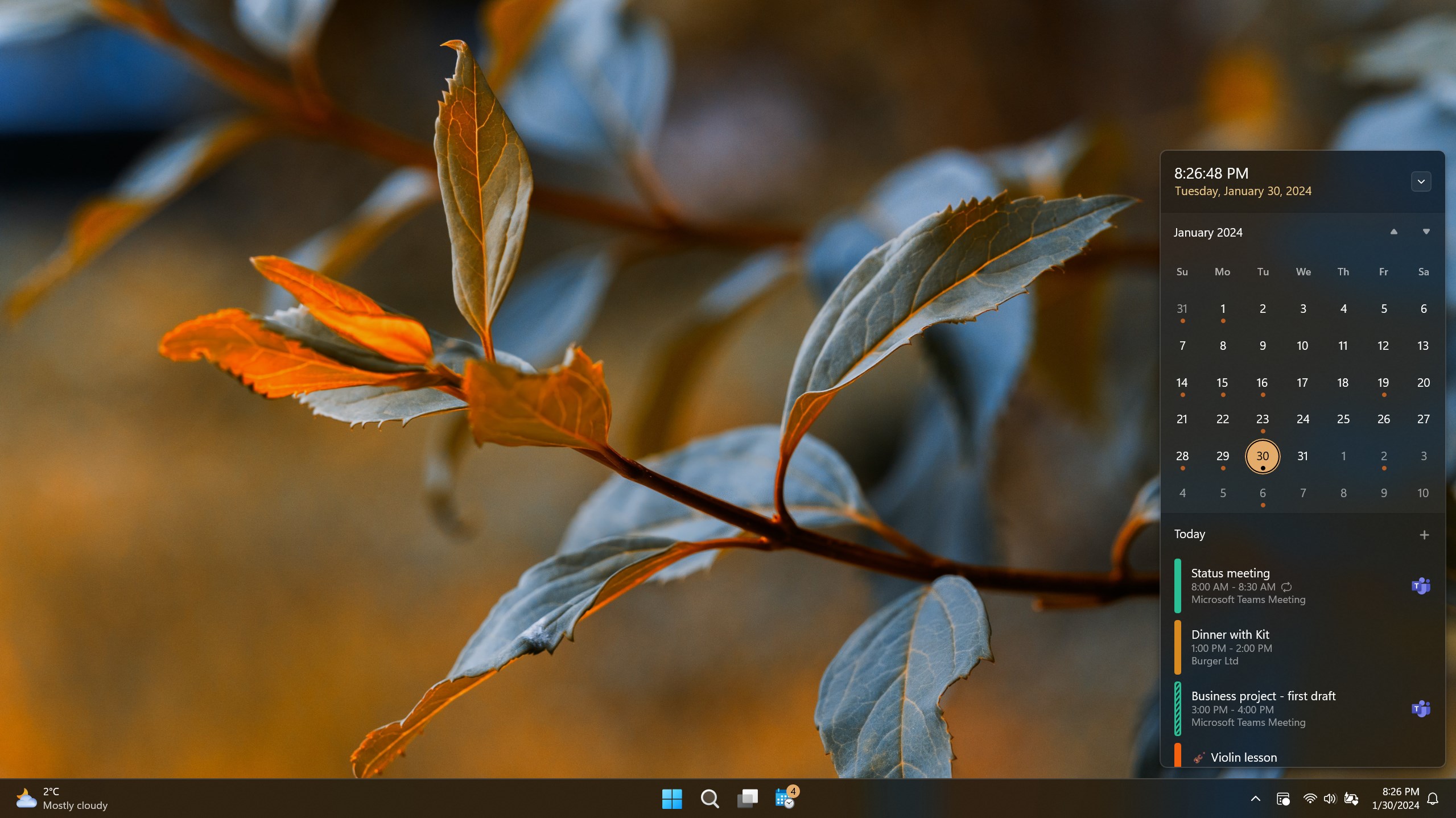 Calendar Flyout screenshot