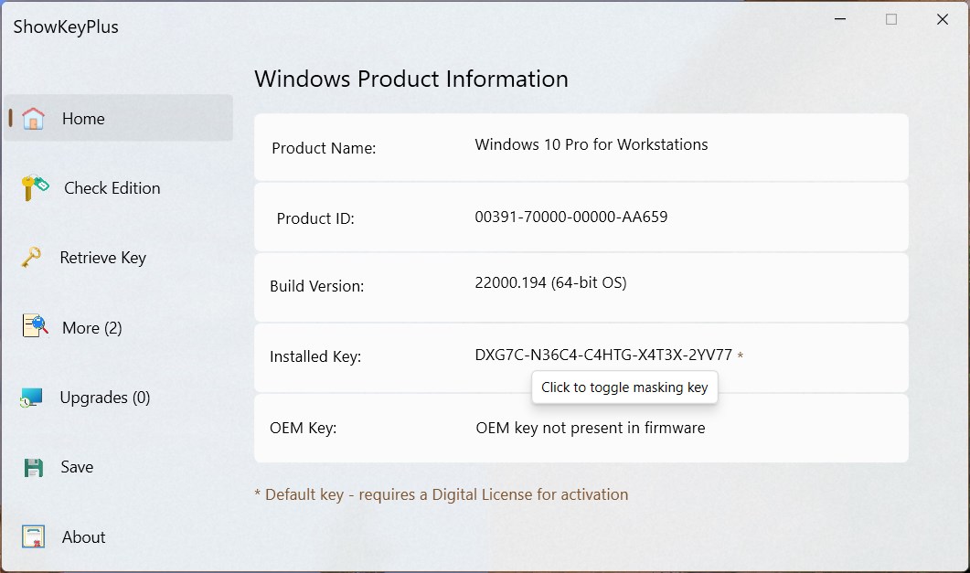 Captura de pantalla de ShowKeyPlus