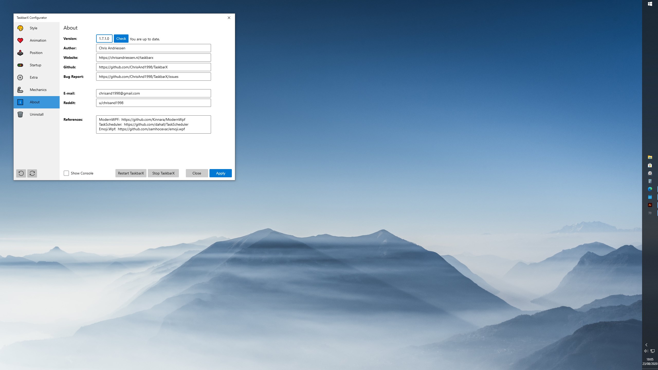 Captura de pantalla de TaskbarX