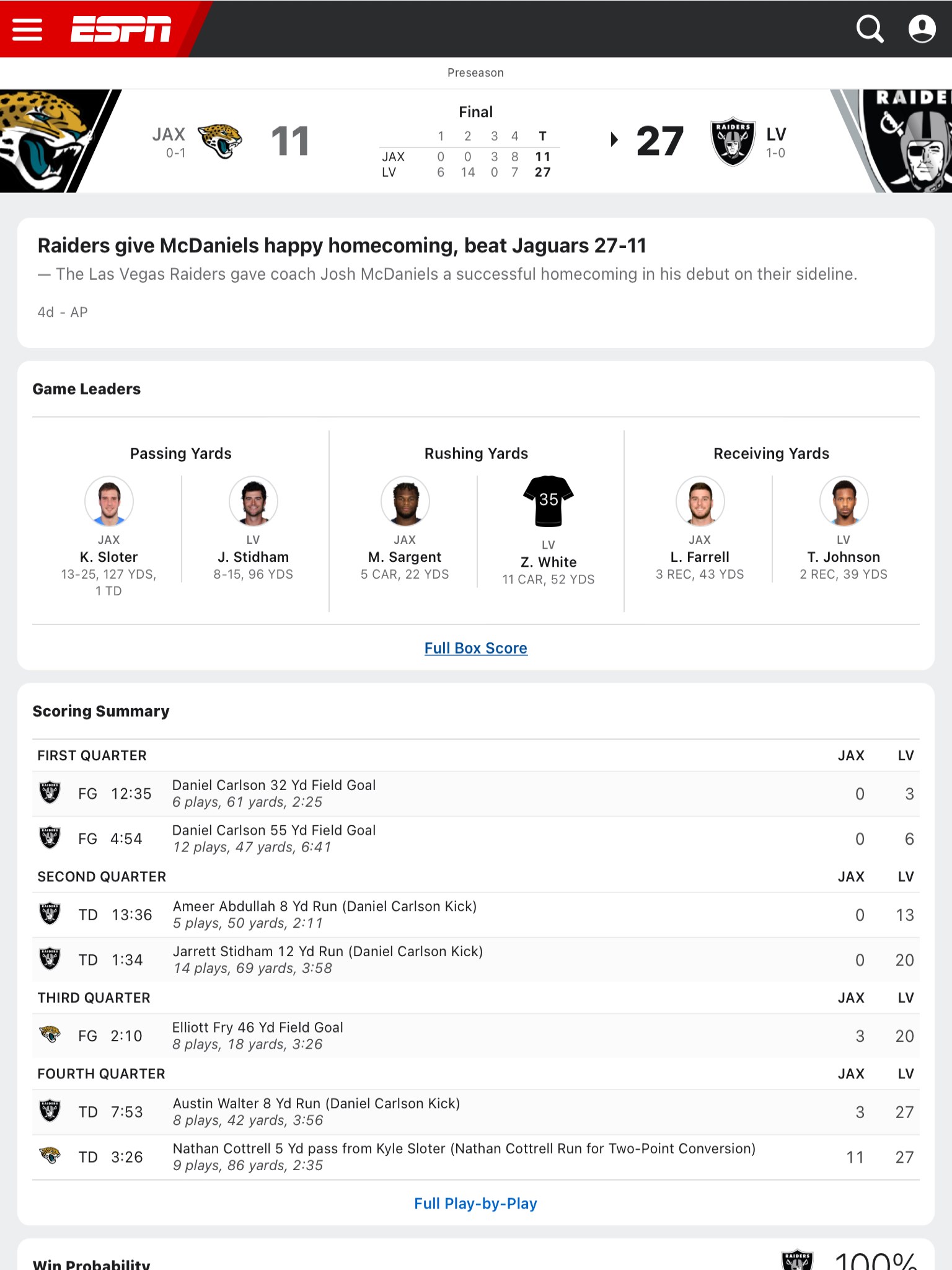 Captura de pantalla de ESPN