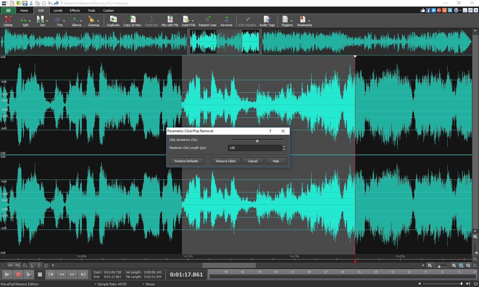 Captura de pantalla de WavePad